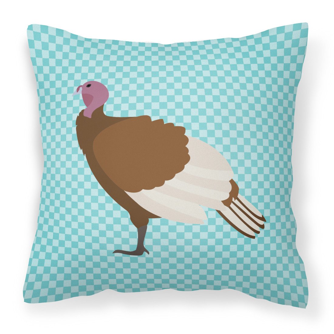 Bourbon Red Turkey Hen Blue Check Fabric Decorative Pillow BB8156PW1818 by Caroline's Treasures