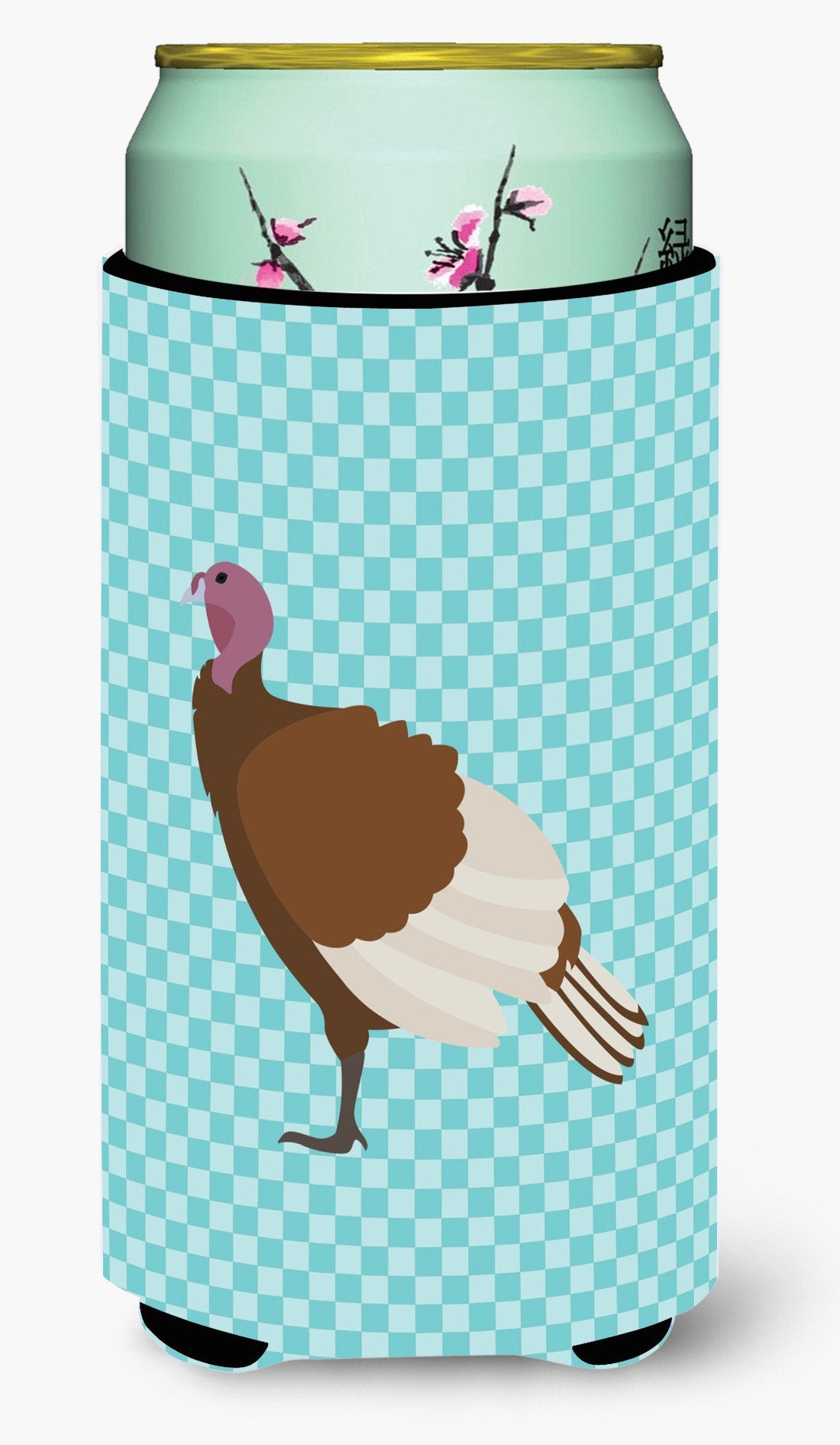 Bourbon Red Turkey Hen Blue Check Tall Boy Beverage Insulator Hugger BB8156TBC by Caroline&#39;s Treasures