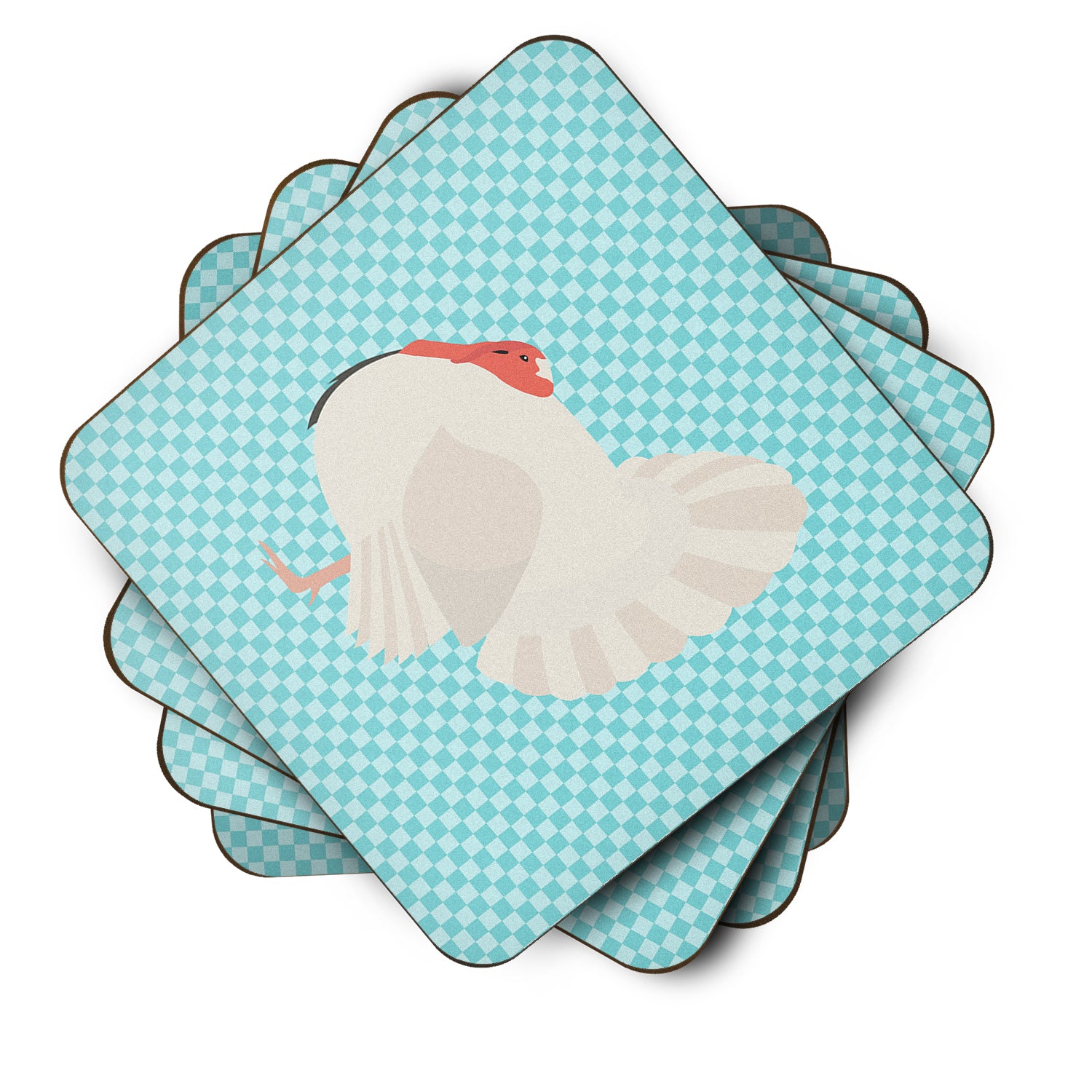 White Holland Turkey Blue Check Foam Coaster Set of 4 BB8157FC - the-store.com