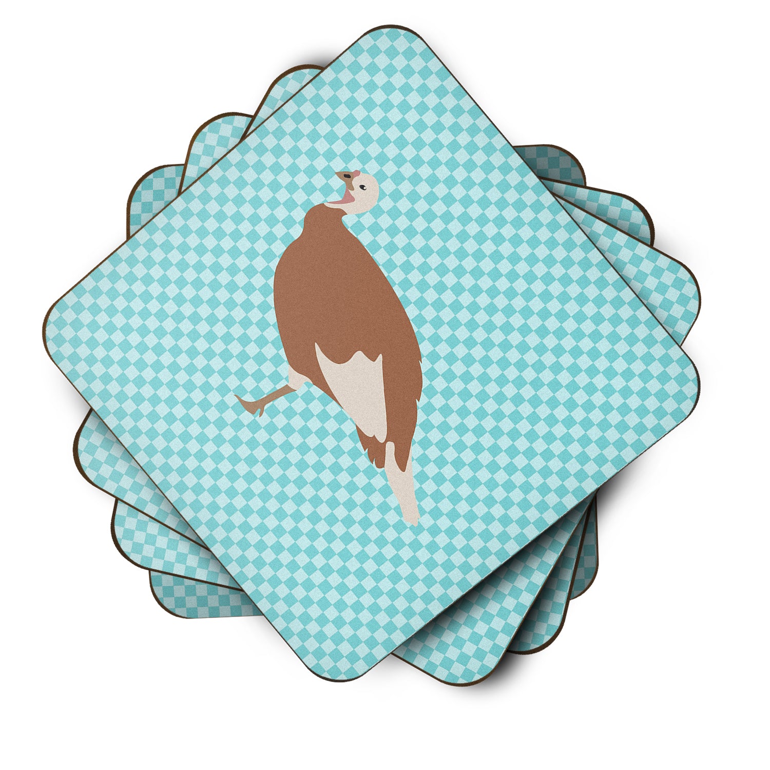 Jersey Buff Turkey Hen Blue Check Foam Coaster Set of 4 BB8158FC - the-store.com