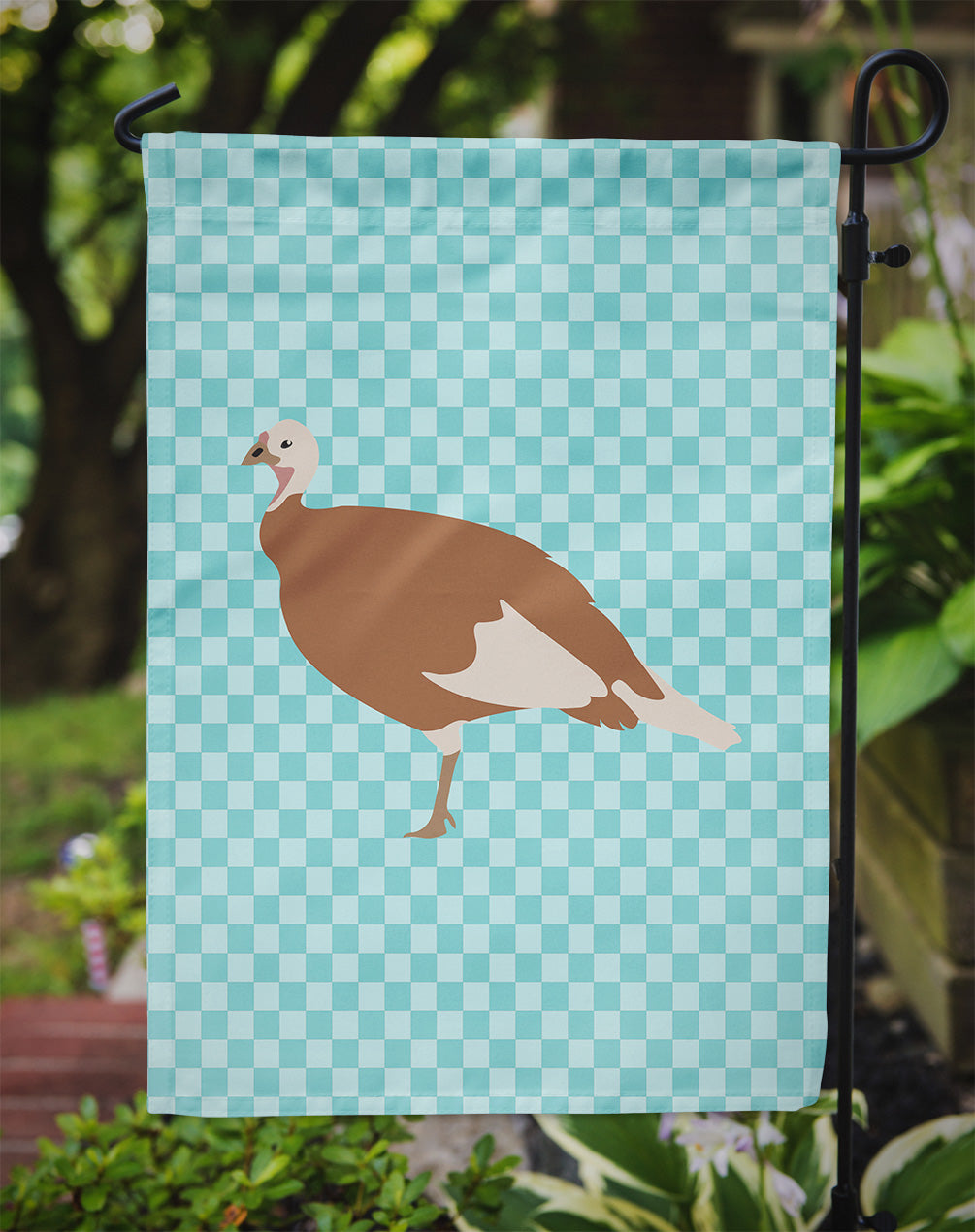 Jersey Buff Turkey Hen Blue Check Flag Garden Size  the-store.com.