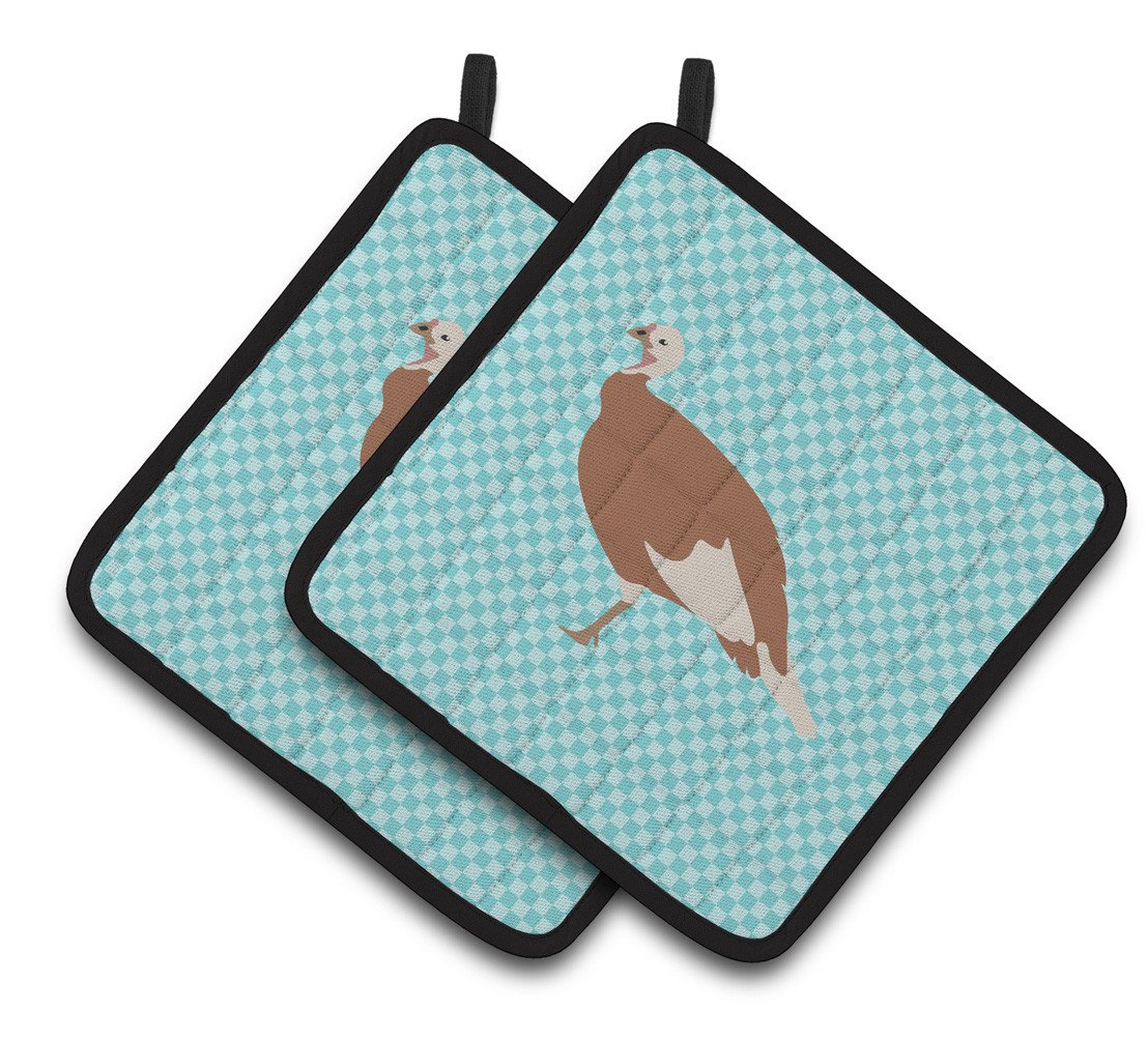 Jersey Buff Turkey Hen Blue Check Pair of Pot Holders BB8158PTHD by Caroline&#39;s Treasures