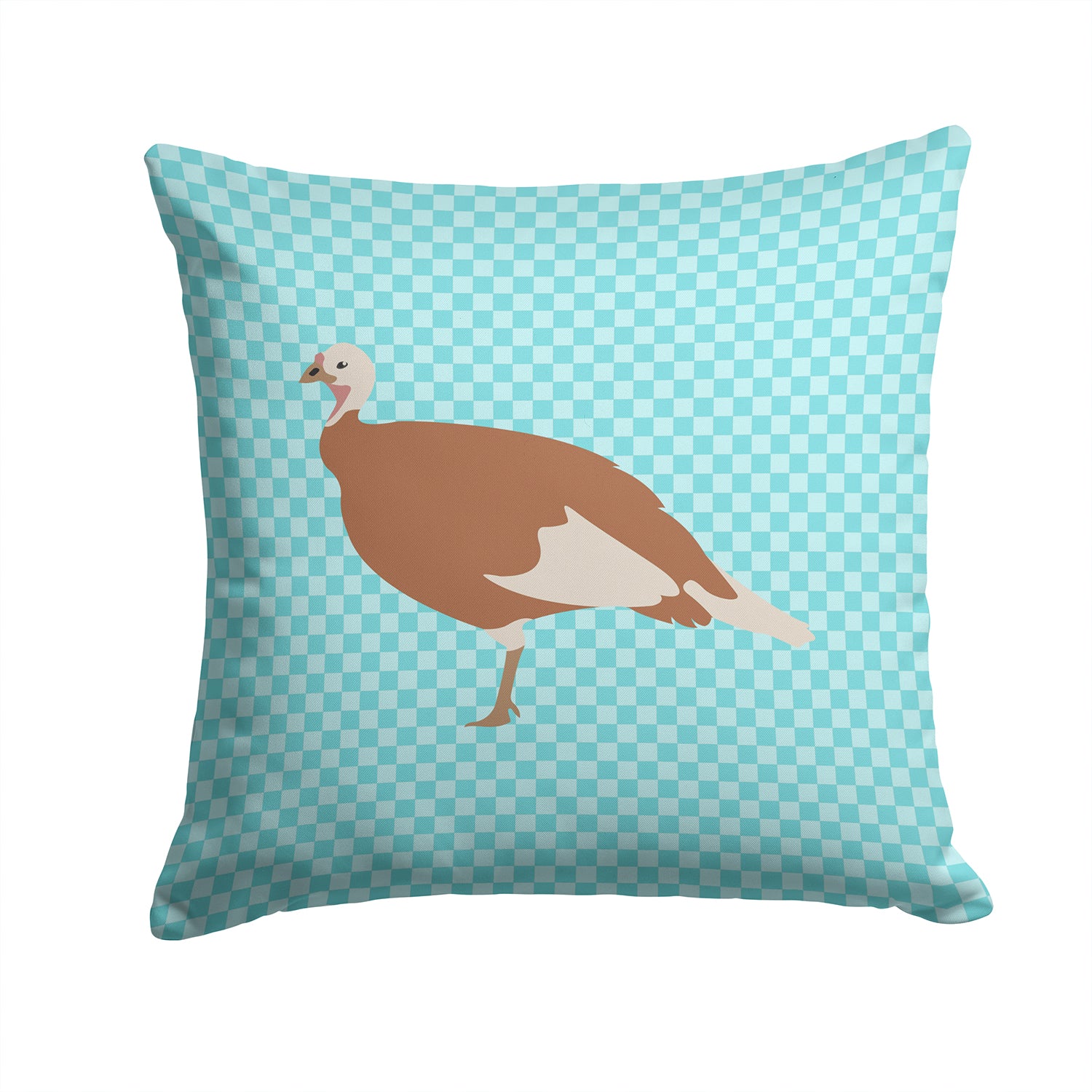 Jersey Buff Turkey Hen Blue Check Fabric Decorative Pillow BB8158PW1414 - the-store.com