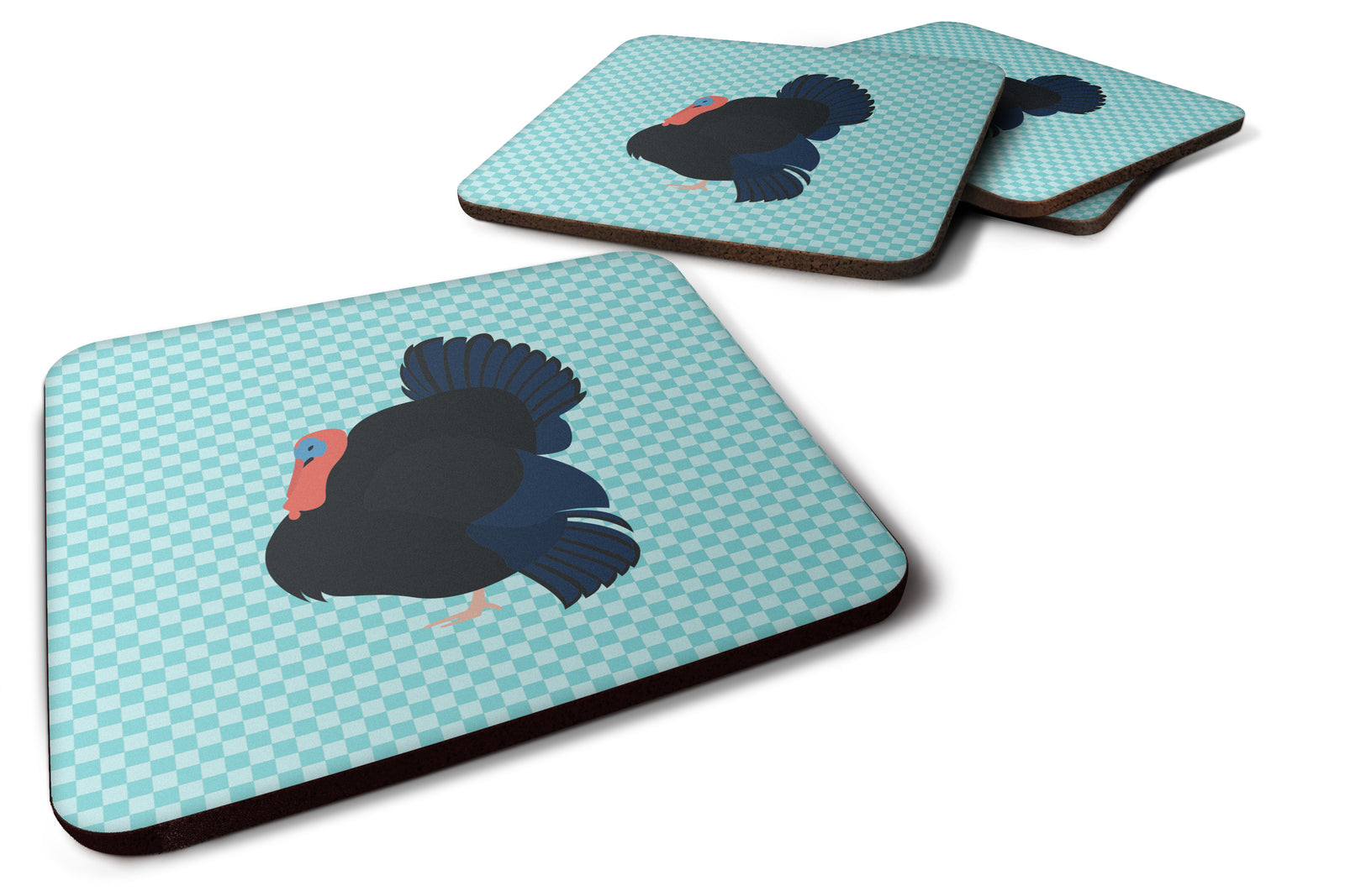 Norfolk Black Turkey Blue Check Foam Coaster Set of 4 BB8159FC - the-store.com