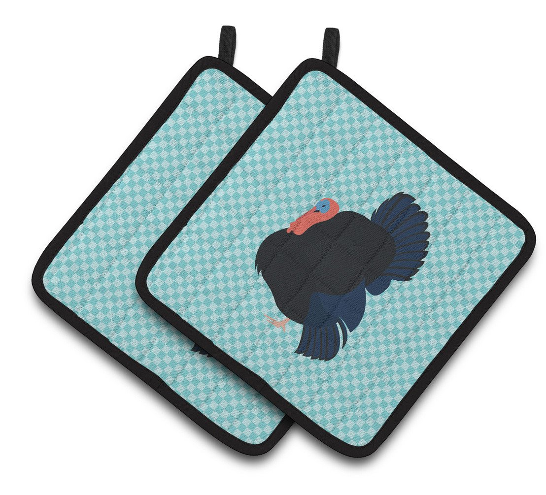 Norfolk Black Turkey Blue Check Pair of Pot Holders BB8159PTHD by Caroline's Treasures