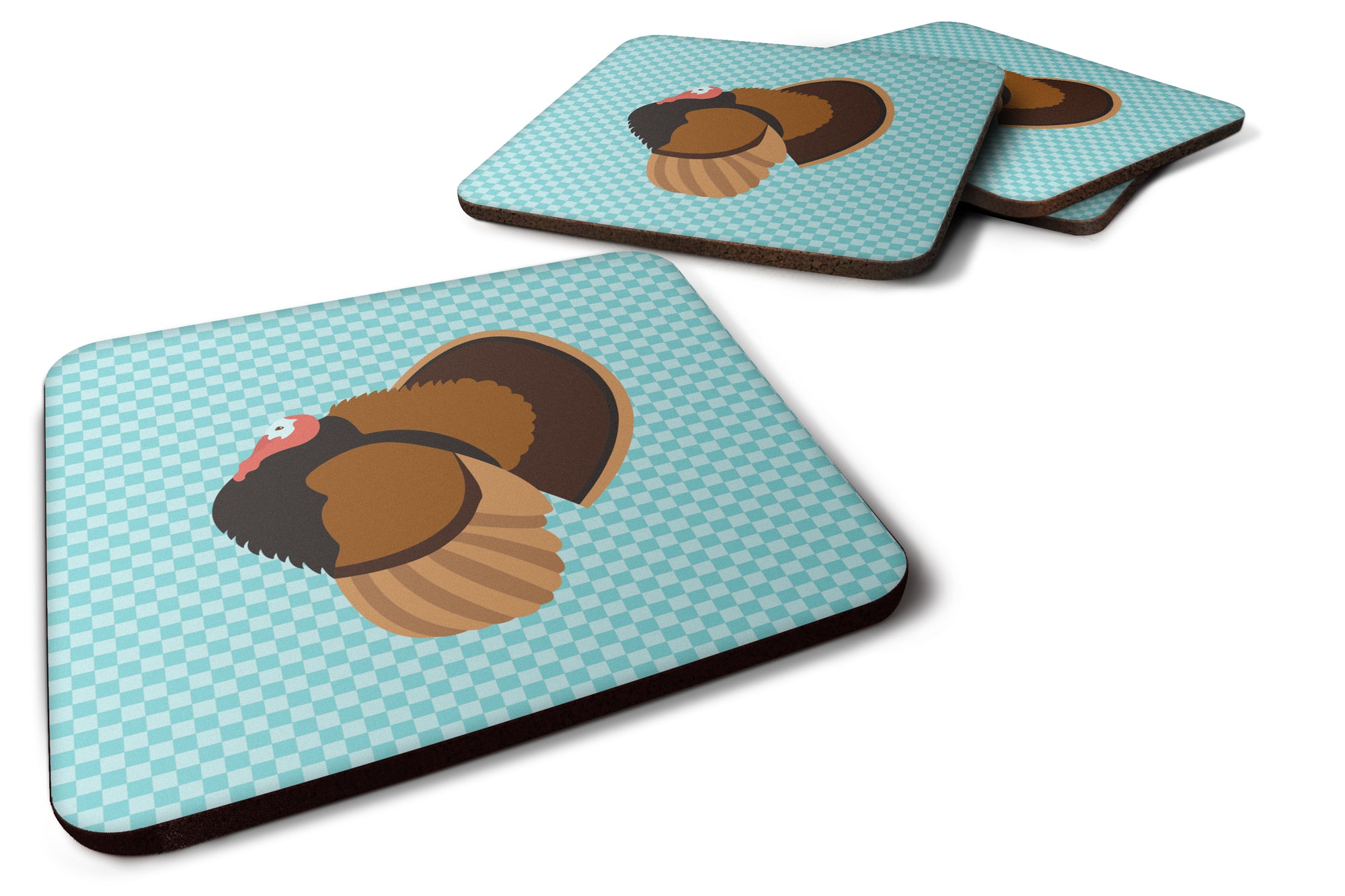 Bronze Turkey Blue Check Foam Coaster Set of 4 BB8160FC - the-store.com