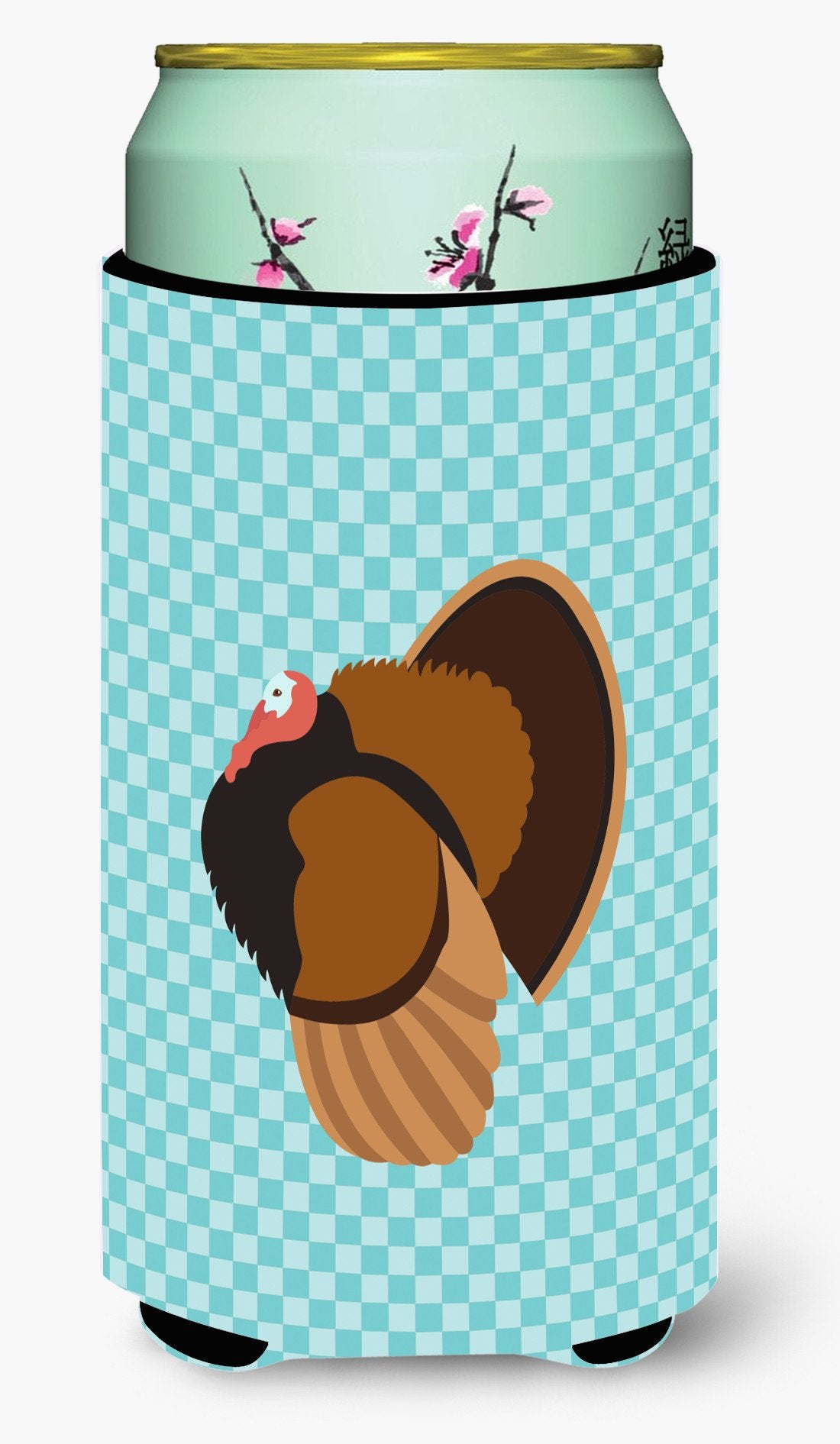 Bronze Turkey Blue Check Tall Boy Beverage Insulator Hugger BB8160TBC by Caroline&#39;s Treasures