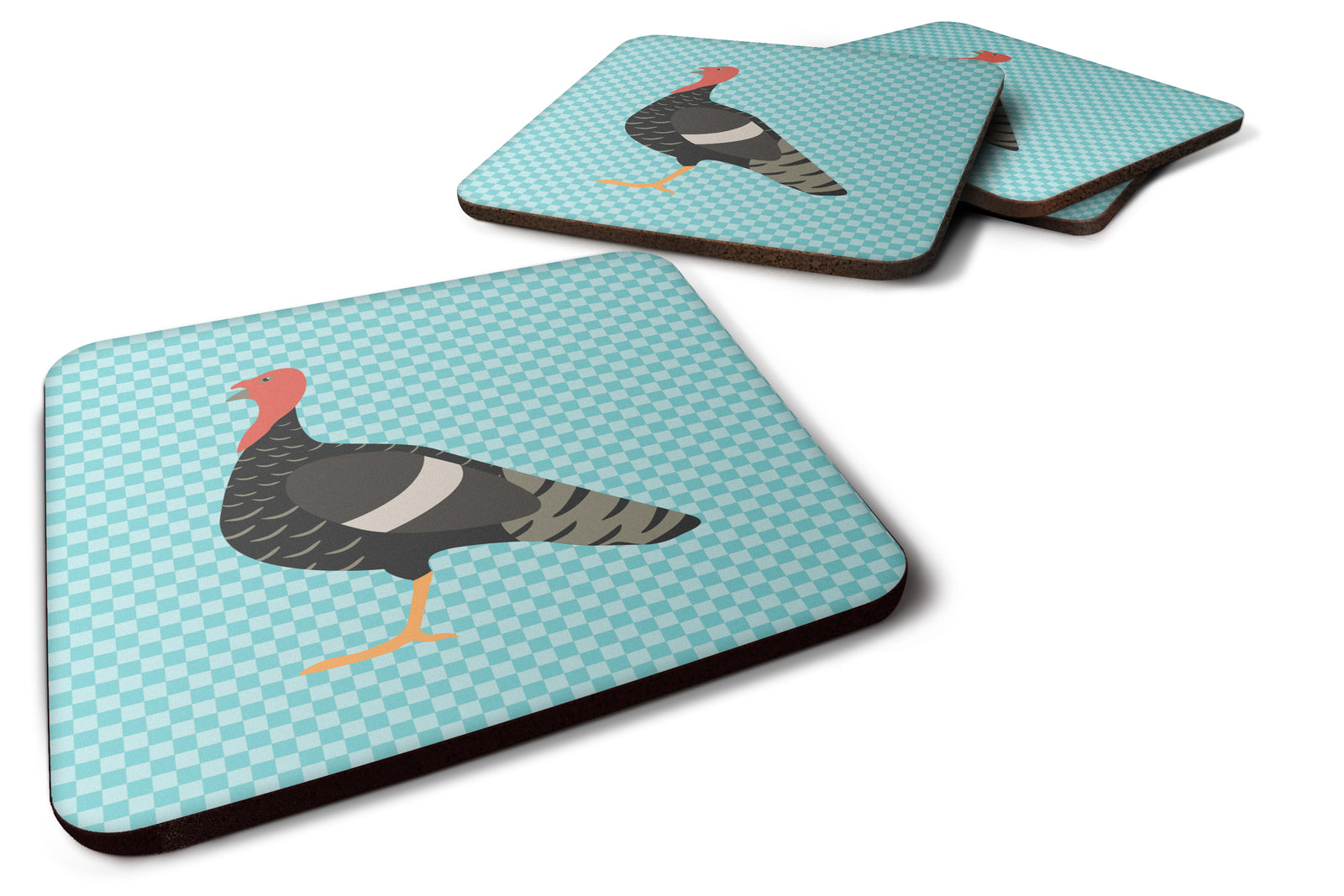 Marragansett Turkey Blue Check Foam Coaster Set of 4 BB8161FC - the-store.com