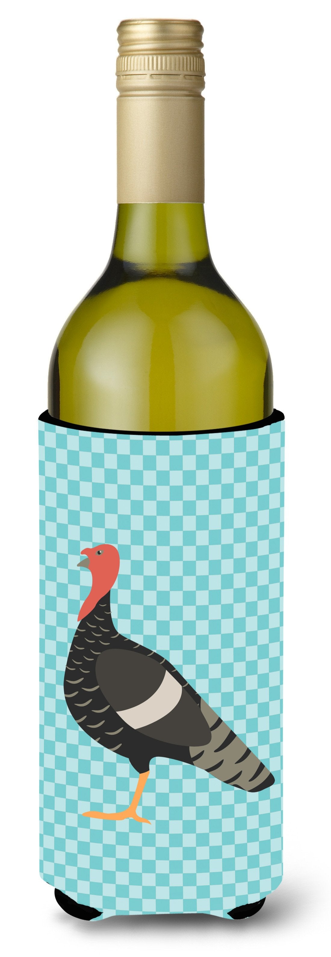 Marragansett Turkey Blue Check Wine Bottle Beverge Insulator Hugger BB8161LITERK by Caroline&#39;s Treasures