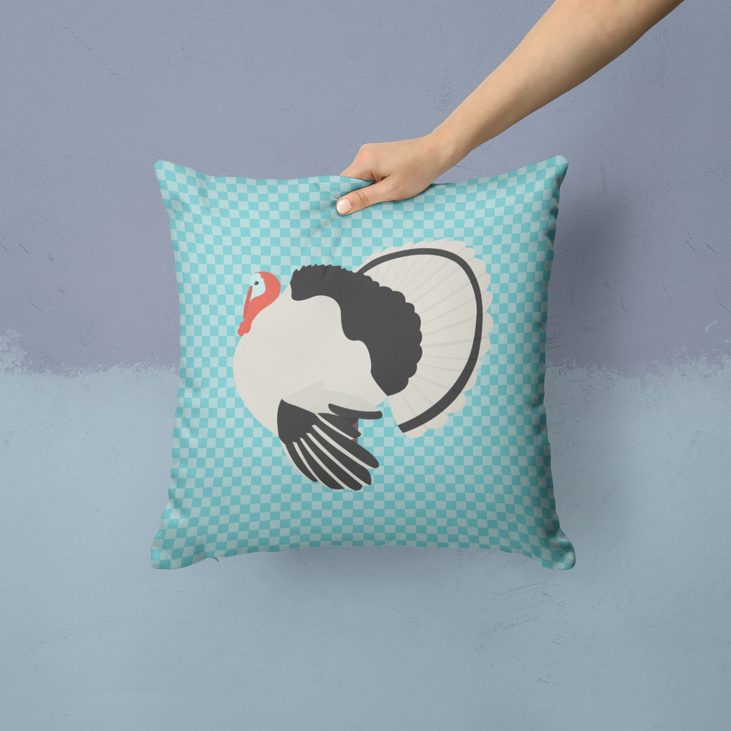 Royal Palm Turkey Blue Check Fabric Decorative Pillow BB8162PW1414 - the-store.com