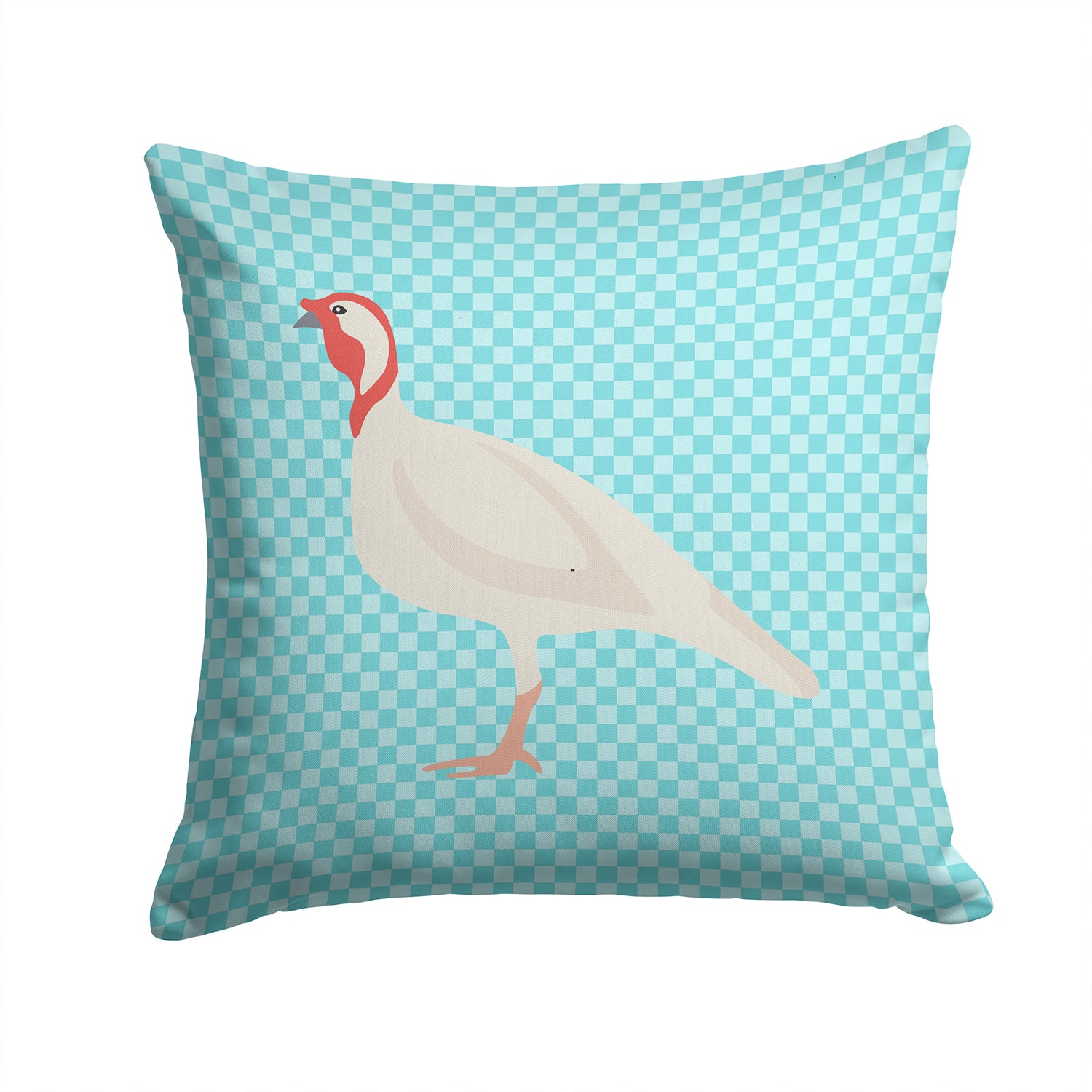 Beltsville Small White Turkey Hen Blue Check Fabric Decorative Pillow BB8163PW1414 - the-store.com