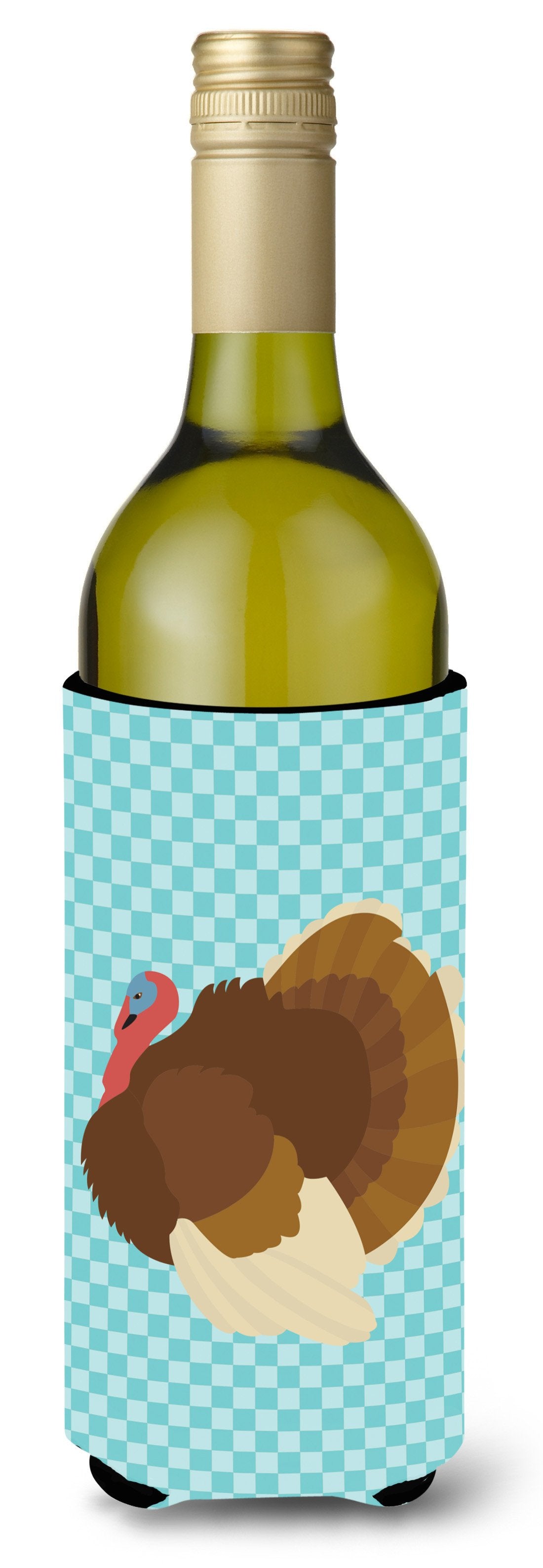 French Turkey Dindon Blue Check Wine Bottle Beverge Insulator Hugger BB8164LITERK by Caroline's Treasures