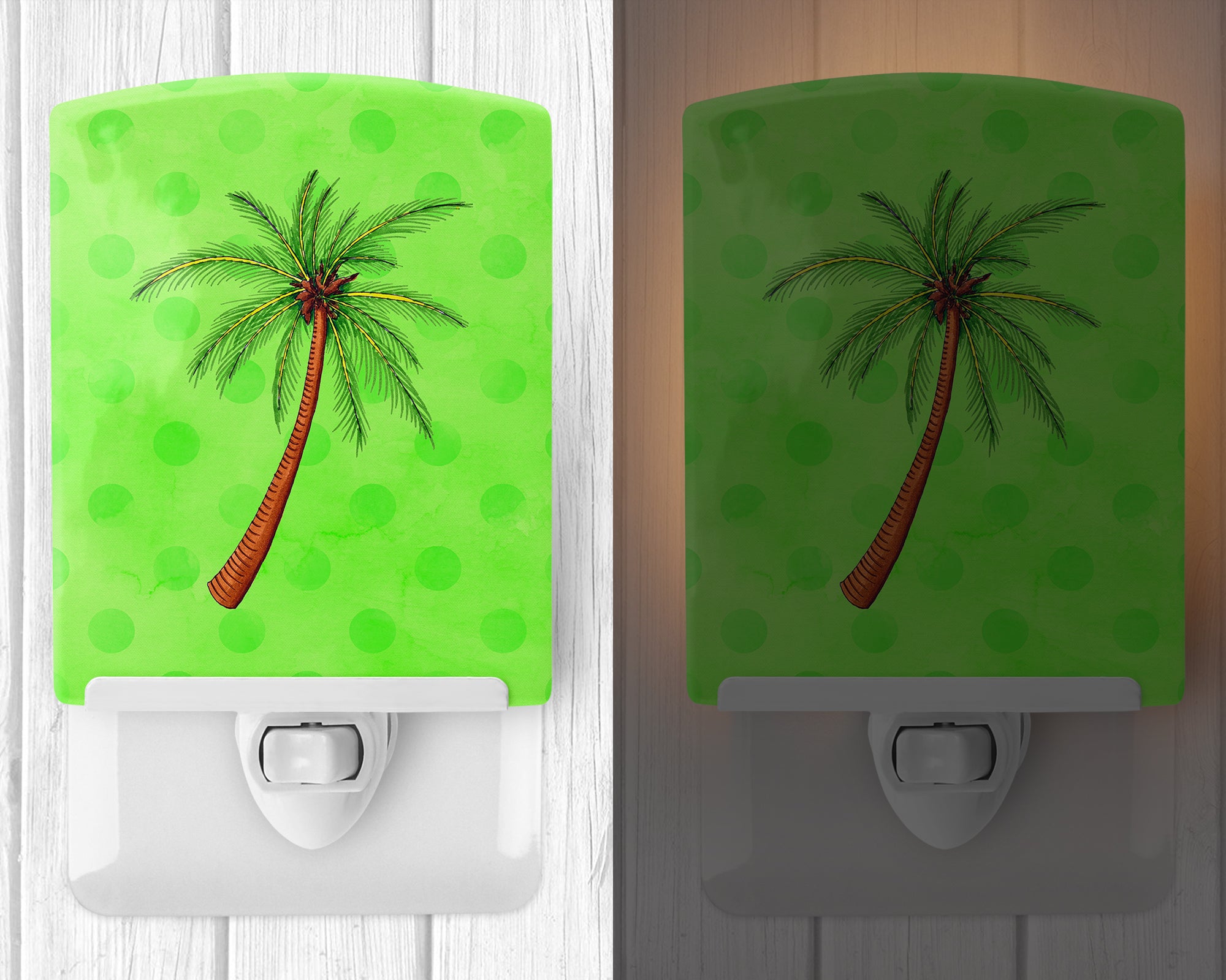 Palm Tree Green Polkadot Ceramic Night Light BB8165CNL - the-store.com