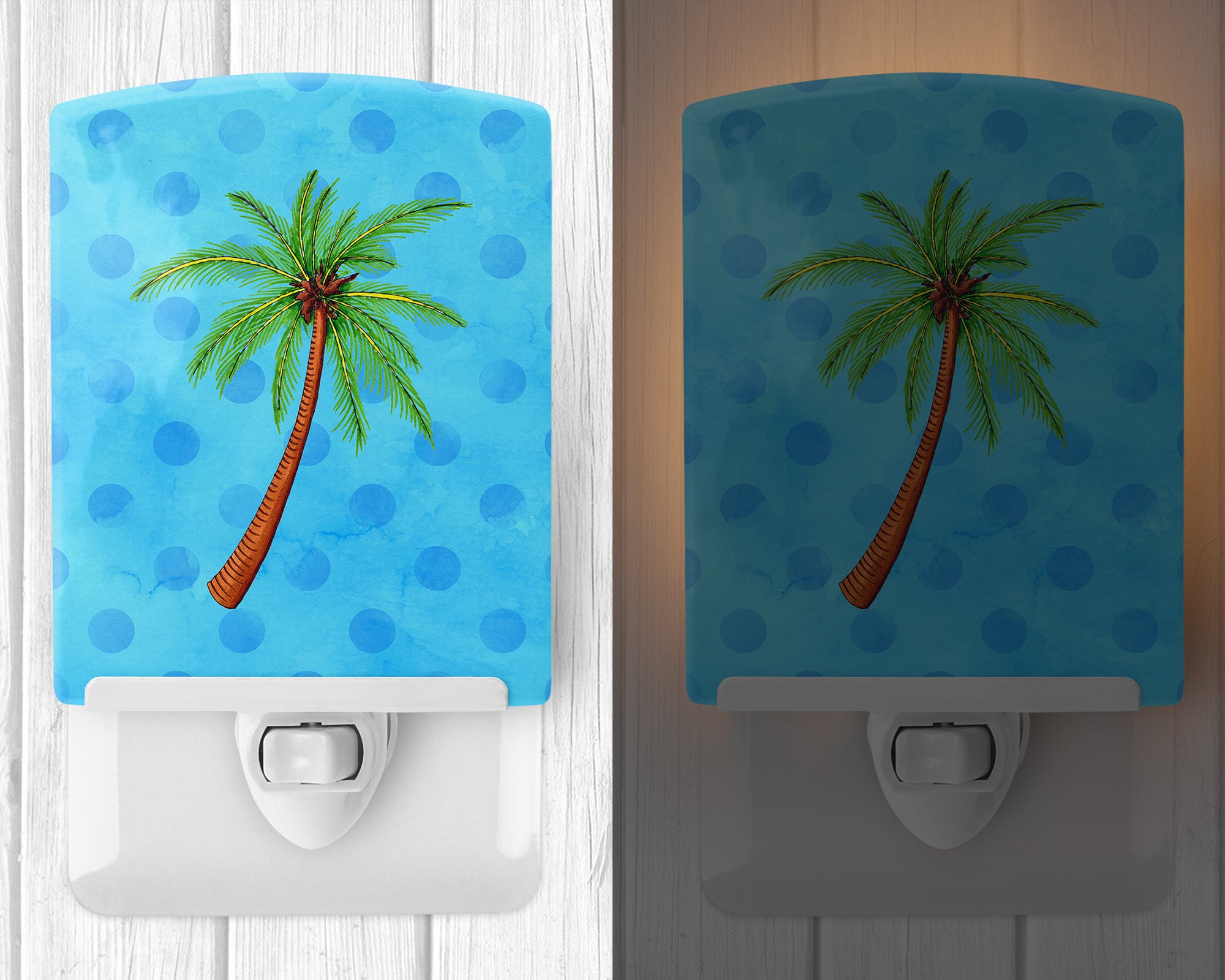 Palm Tree Blue Polkadot Ceramic Night Light BB8166CNL - the-store.com