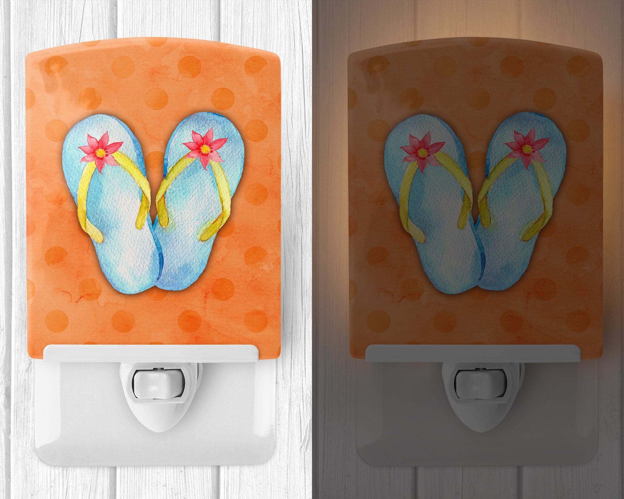 Flip Flops Orange Polkadot Ceramic Night Light BB8183CNL - the-store.com