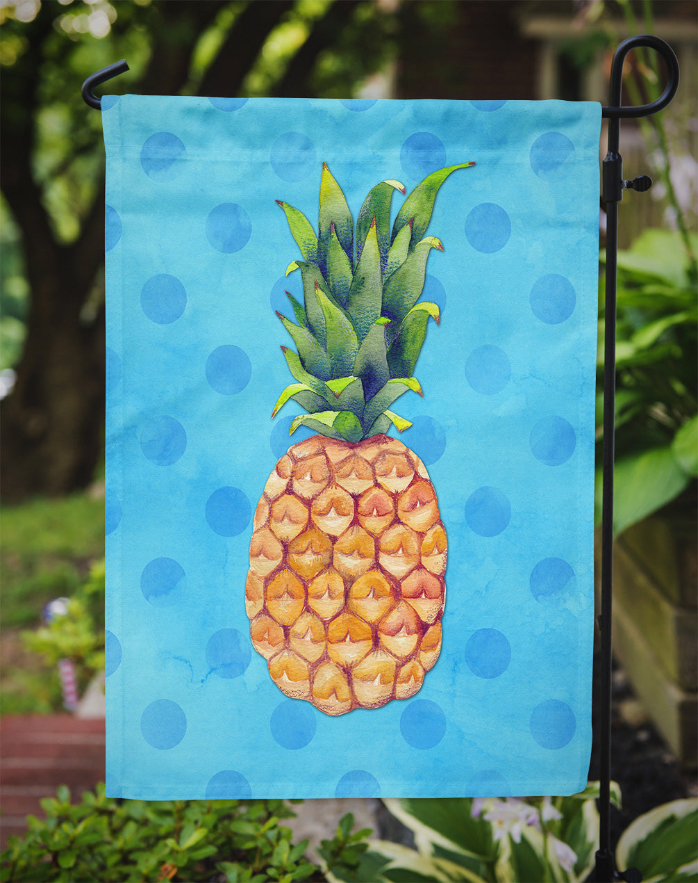 Pineapple Blue Polkadot Flag Garden Size BB8191GF  the-store.com.