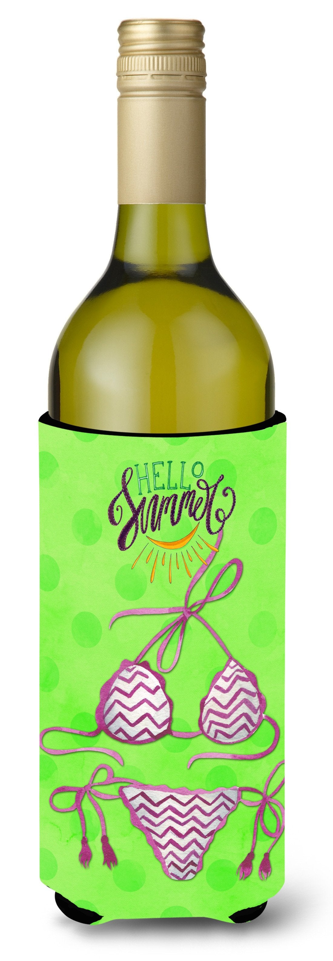 Bikini Swimsuit Green Polkadot Wine Bottle Beverge Insulator Hugger BB8200LITERK by Caroline&#39;s Treasures