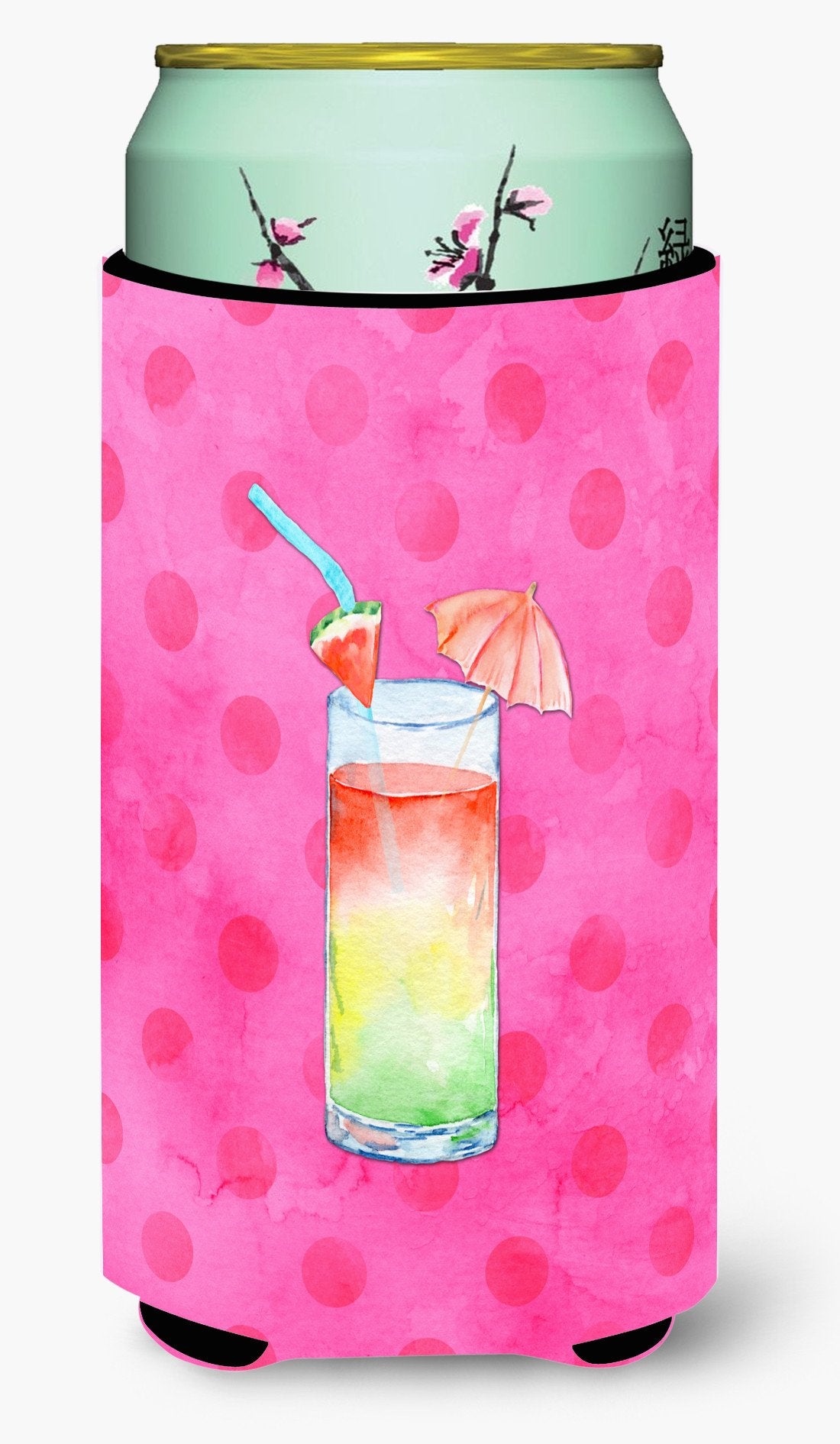 Umberella Cocktail Pink Polkadot Tall Boy Beverage Insulator Hugger BB8214TBC by Caroline&#39;s Treasures