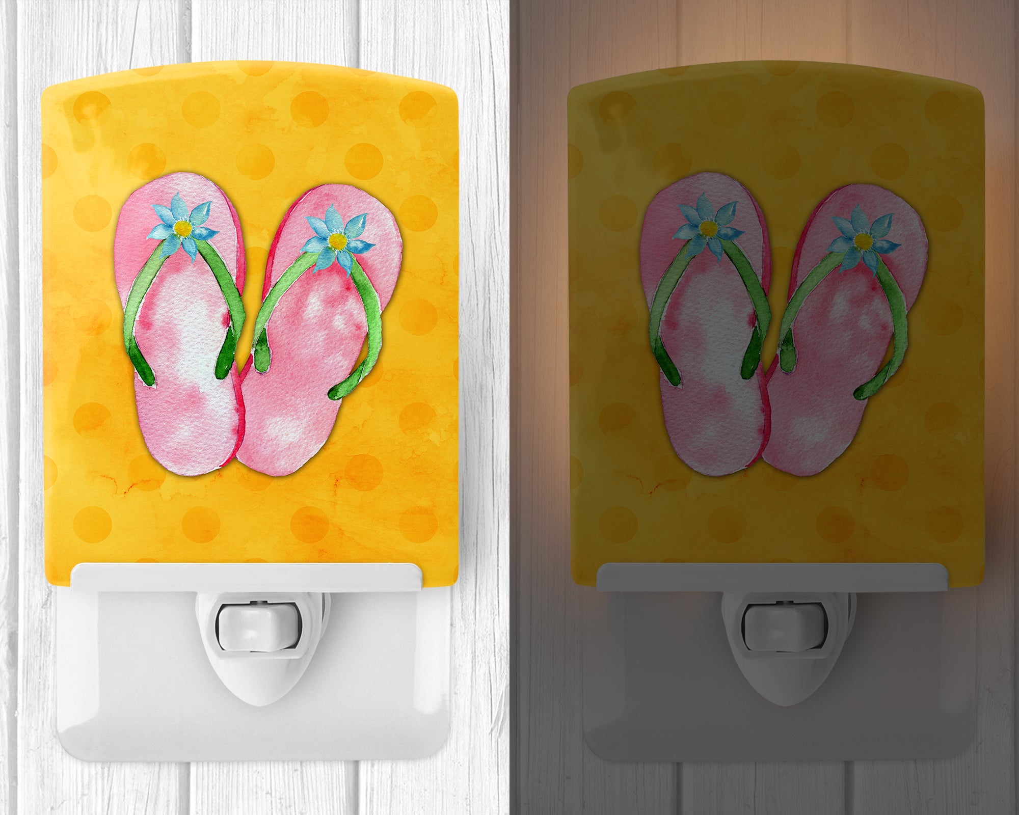 Pink Flip Flops Yellow Polkadot Ceramic Night Light BB8222CNL - the-store.com