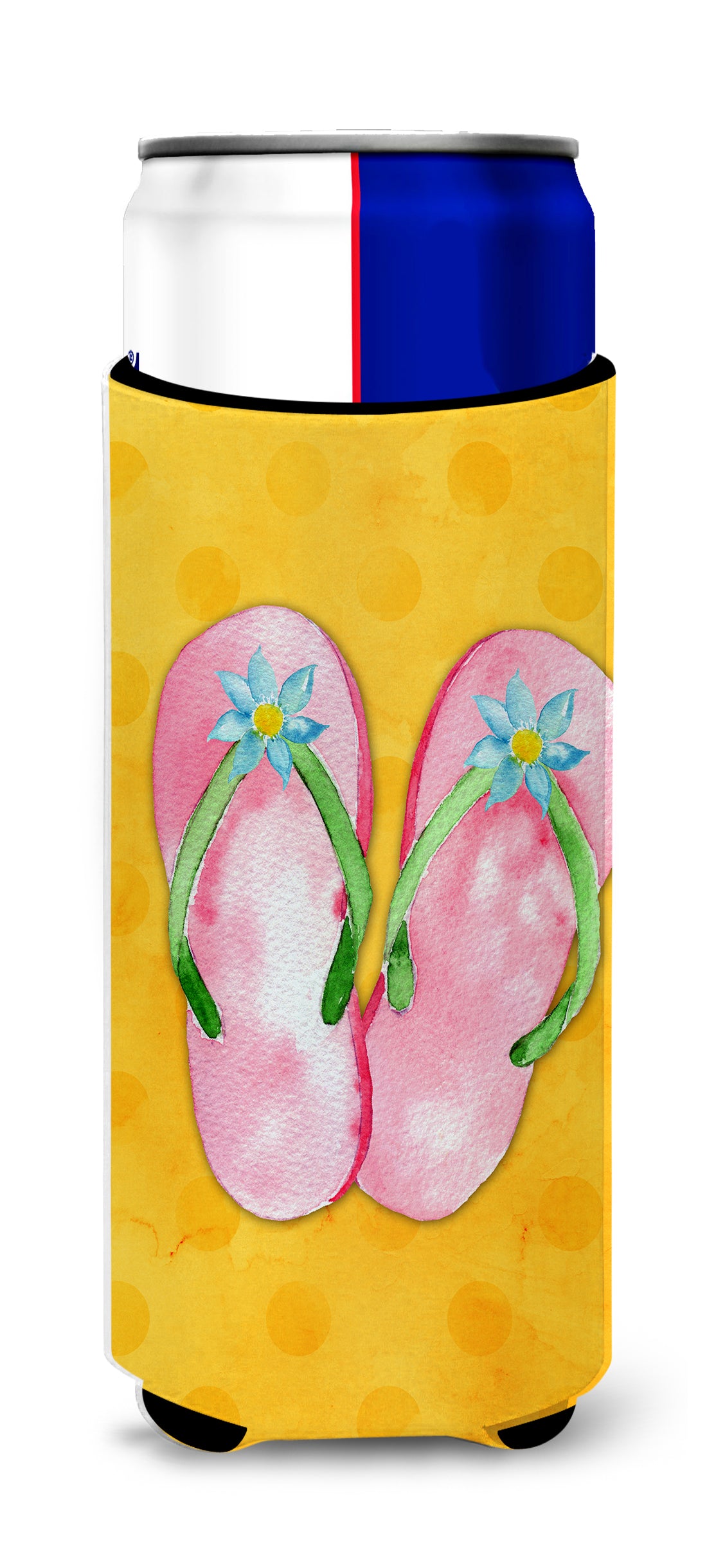 Pink Flip Flops Yellow Polkadot  Ultra Hugger for slim cans BB8222MUK  the-store.com.