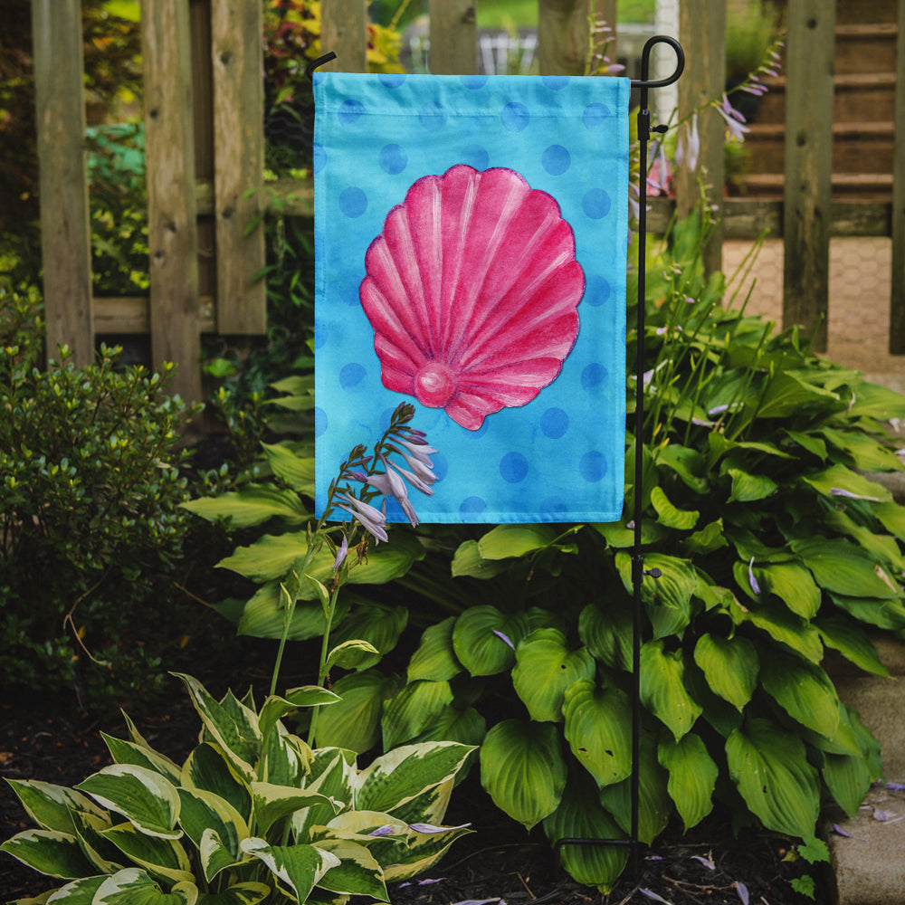 Pink Sea Shell Blue Polkadot Flag Garden Size BB8241GF  the-store.com.