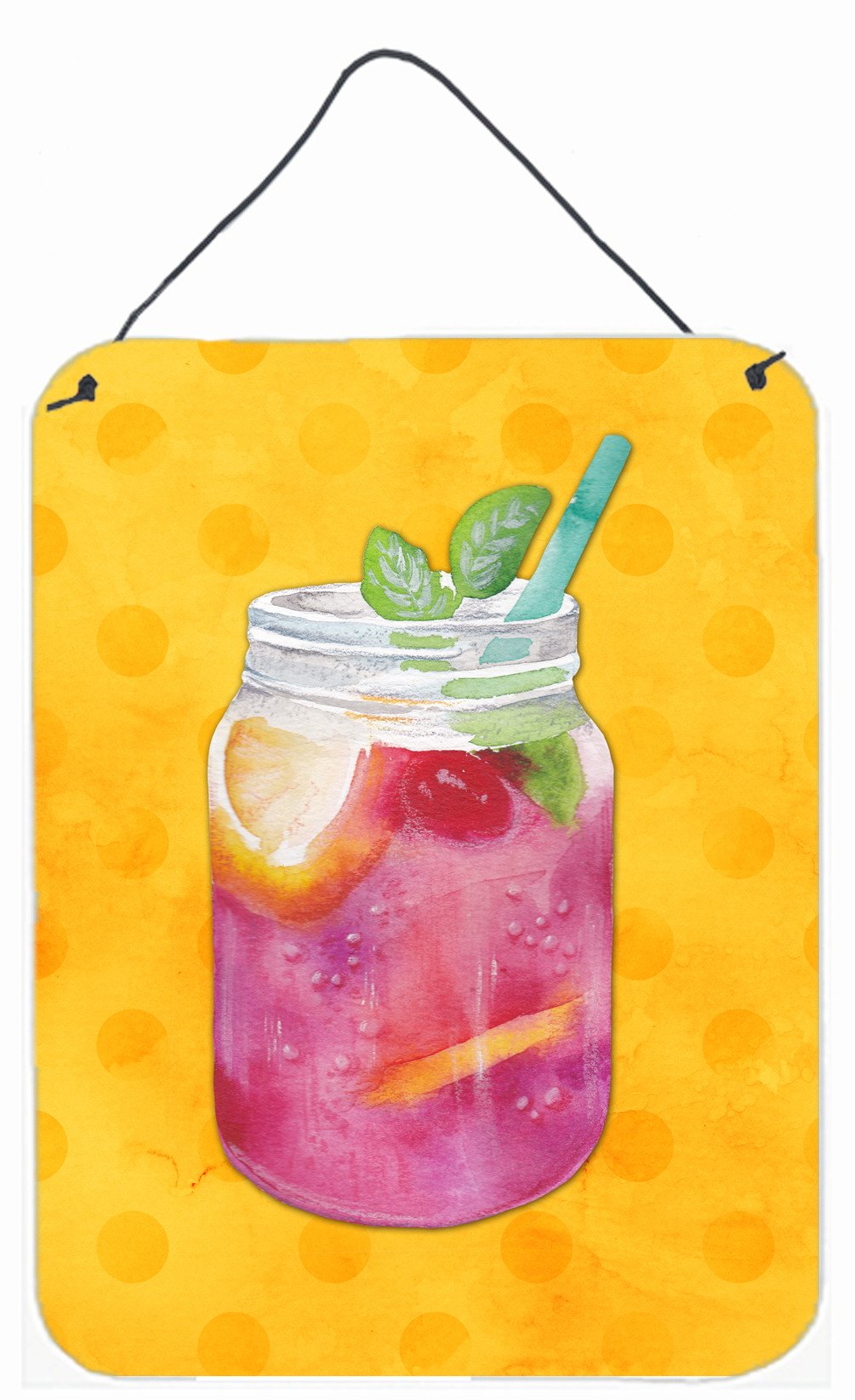 Mason Jar Cocktail Yellow Polkadot Wall or Door Hanging Prints BB8252DS1216 by Caroline's Treasures