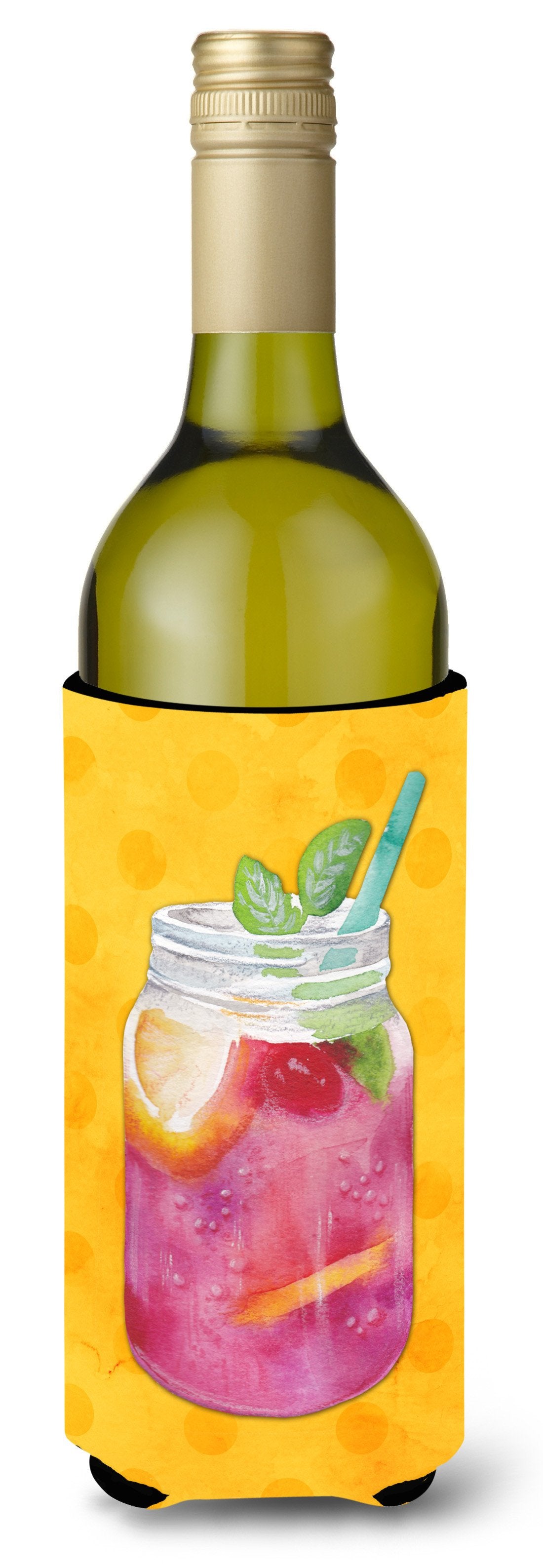 Mason Jar Cocktail Yellow Polkadot Wine Bottle Beverge Insulator Hugger BB8252LITERK by Caroline's Treasures