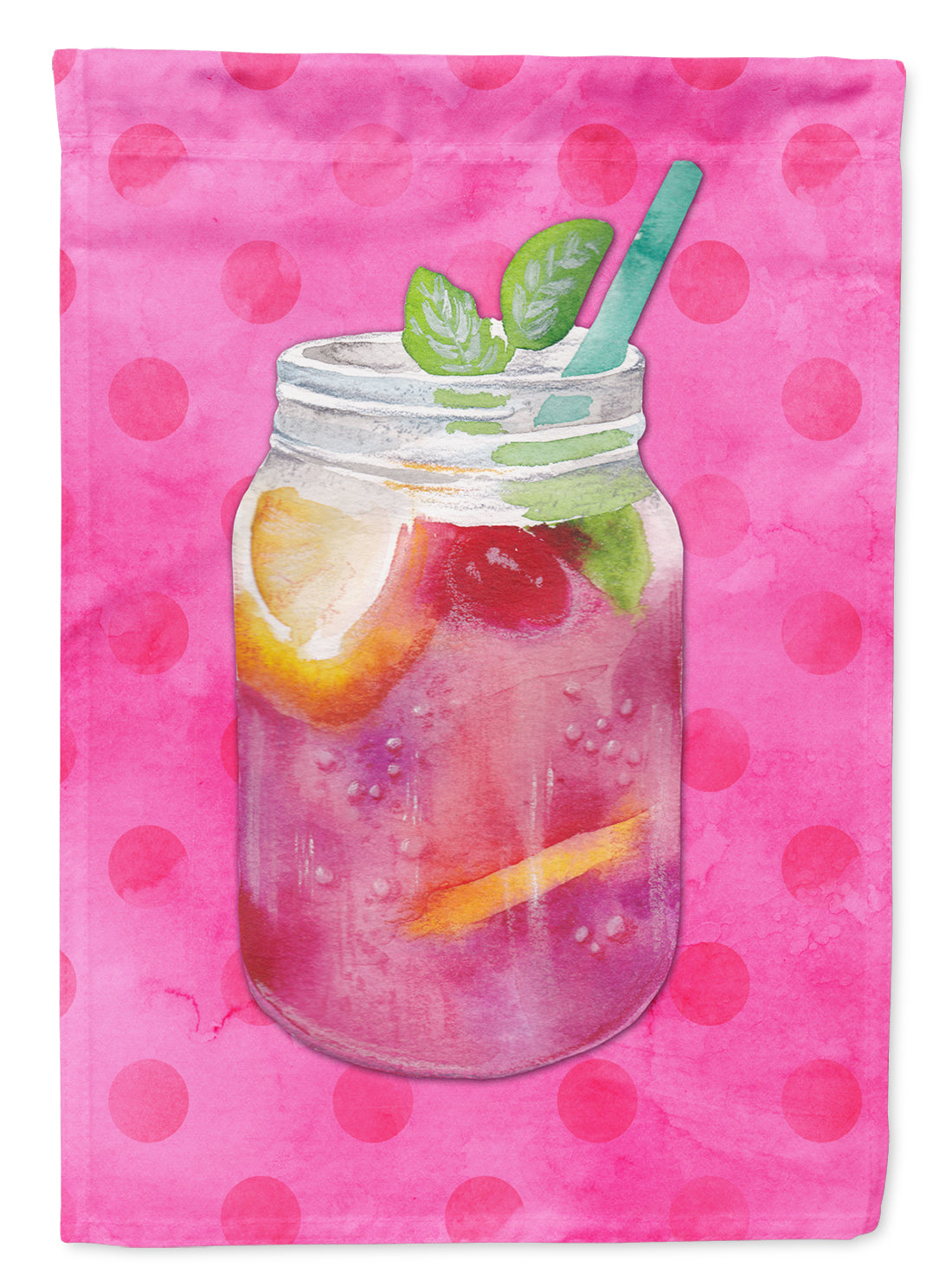 Mason Jar Cocktail Pink Polkadot Flag Canvas House Size BB8254CHF  the-store.com.