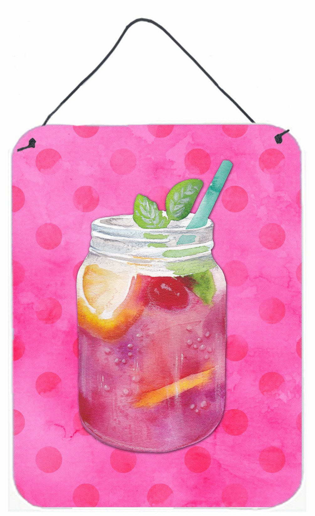 Mason Jar Cocktail Pink Polkadot Wall or Door Hanging Prints BB8254DS1216 by Caroline's Treasures