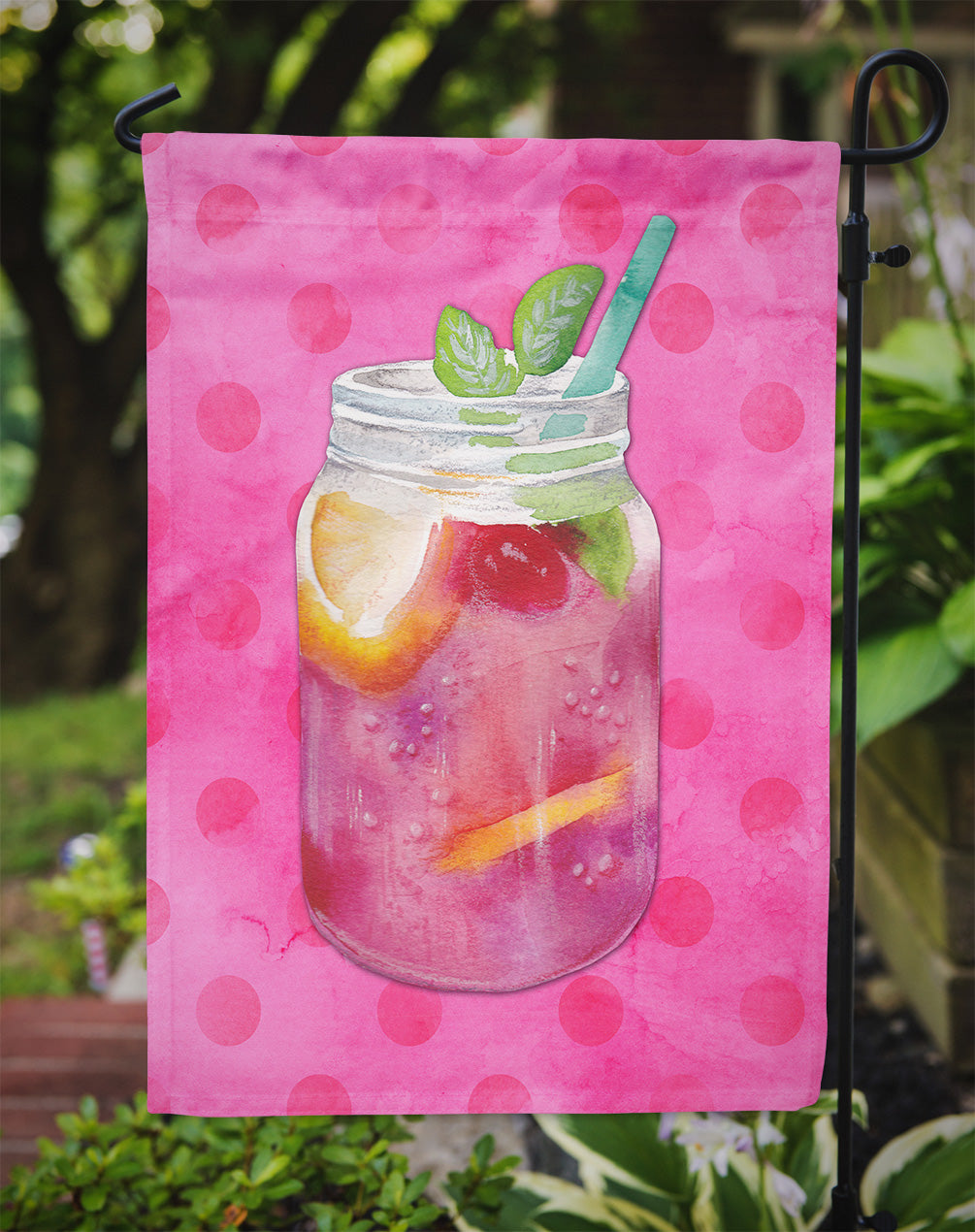 Mason Jar Cocktail Pink Polkadot Flag Garden Size BB8254GF  the-store.com.