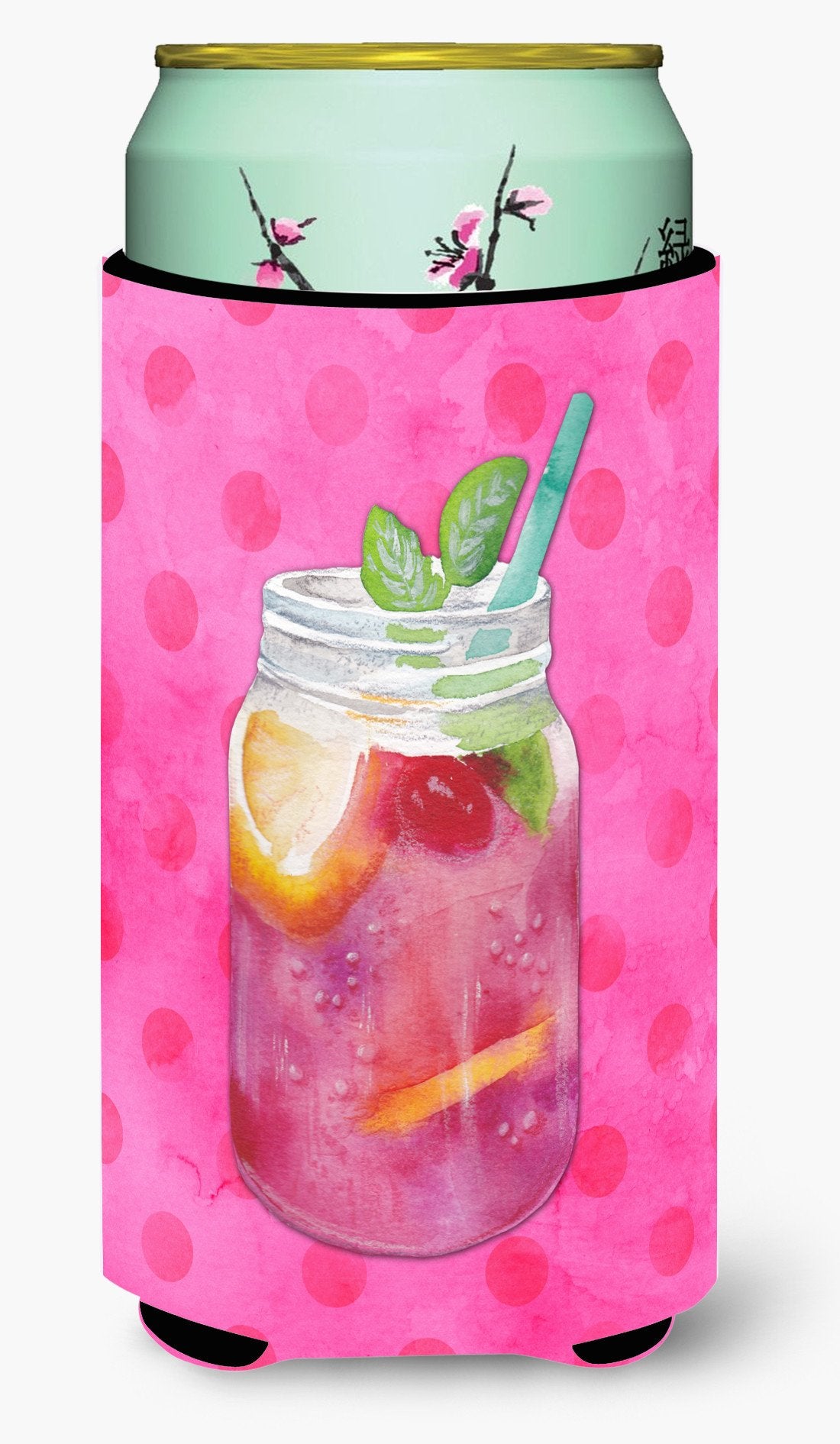 Mason Jar Cocktail Pink Polkadot Tall Boy Beverage Insulator Hugger BB8254TBC by Caroline's Treasures