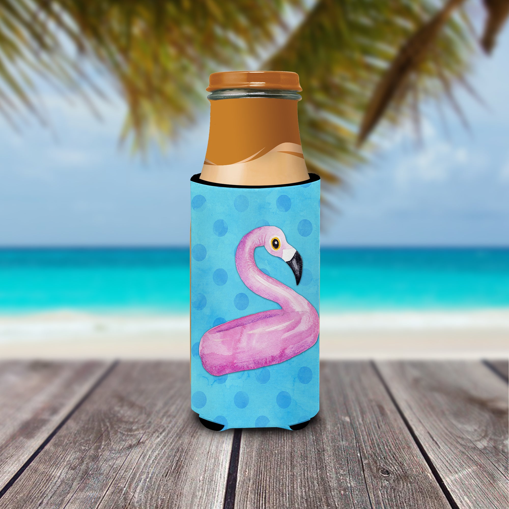 Flamingo Floaty Blue Polkadot  Ultra Hugger for slim cans BB8256MUK  the-store.com.