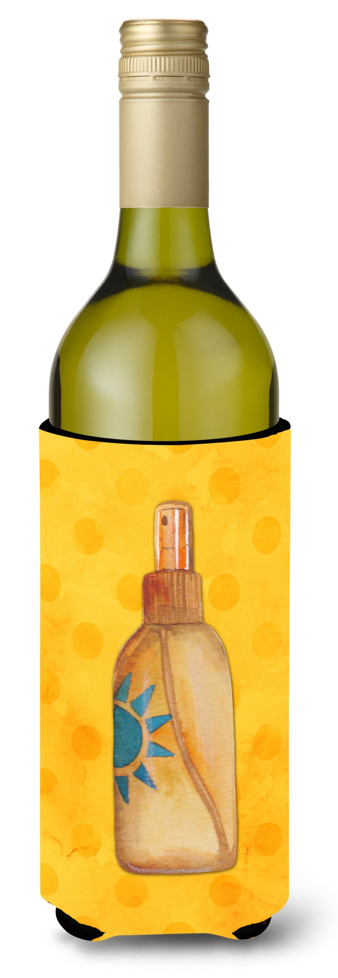 Message in a Bottle Yellow Polkadot Wine Bottle Beverge Insulator Hugger BB8262LITERK by Caroline&#39;s Treasures