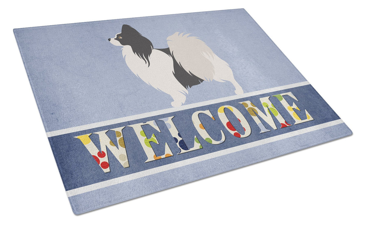 Papillon Welcome Glass Cutting Board Large BB8322LCB by Caroline&#39;s Treasures
