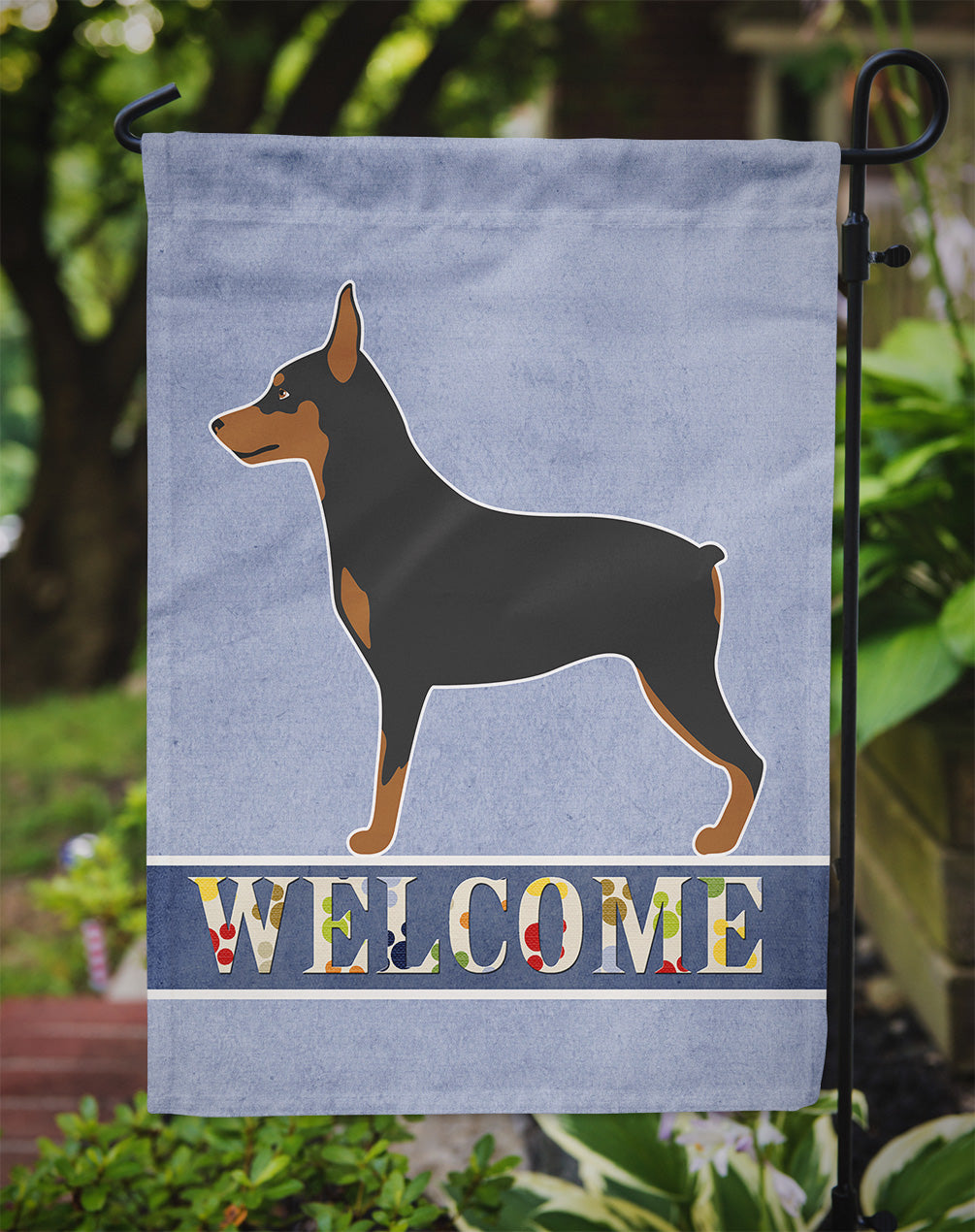 Miniature Pinscher Welcome Flag Garden Size  the-store.com.