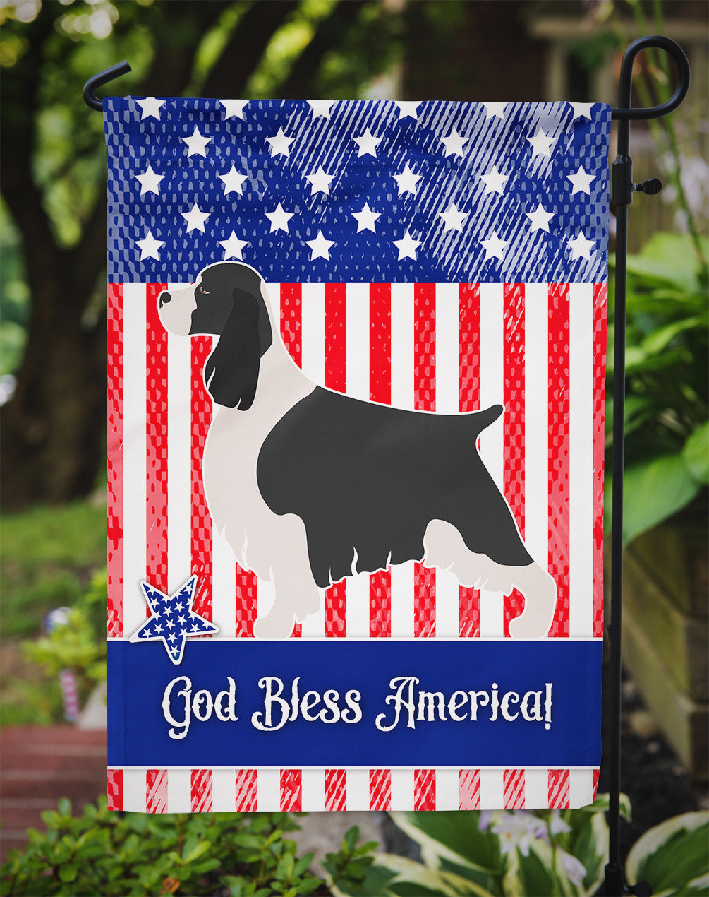 English Springer Spaniel American Flag Garden Size BB8354GF  the-store.com.