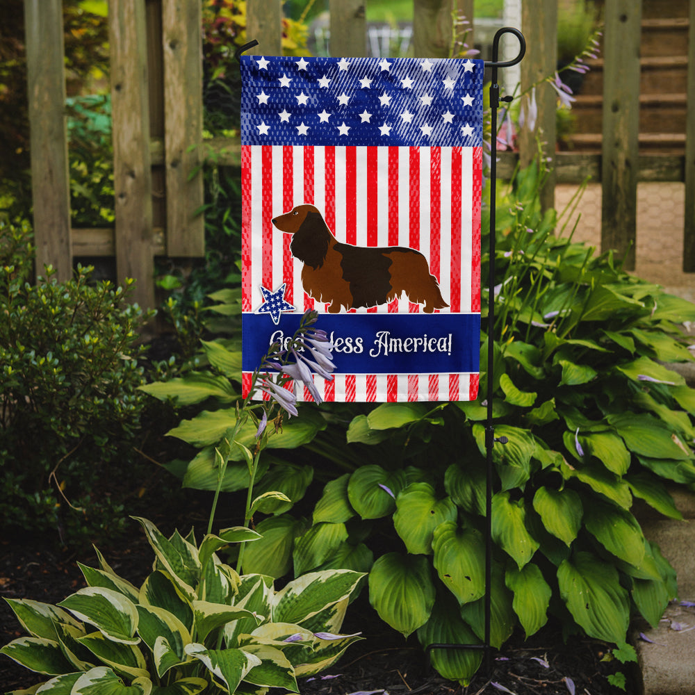 Longhaired Dachshund American Flag Garden Size BB8368GF  the-store.com.