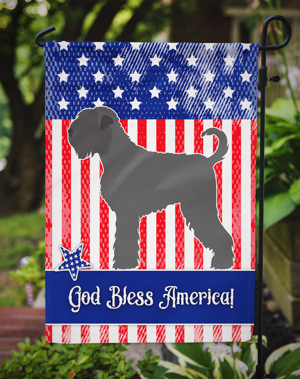 Black Russian Terrier American Flag Garden Size BB8374GF  the-store.com.