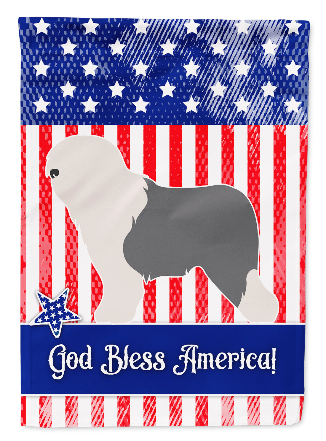 Old English Sheepdog Bobtail American Flag Garden Size BB8375GF  the-store.com.