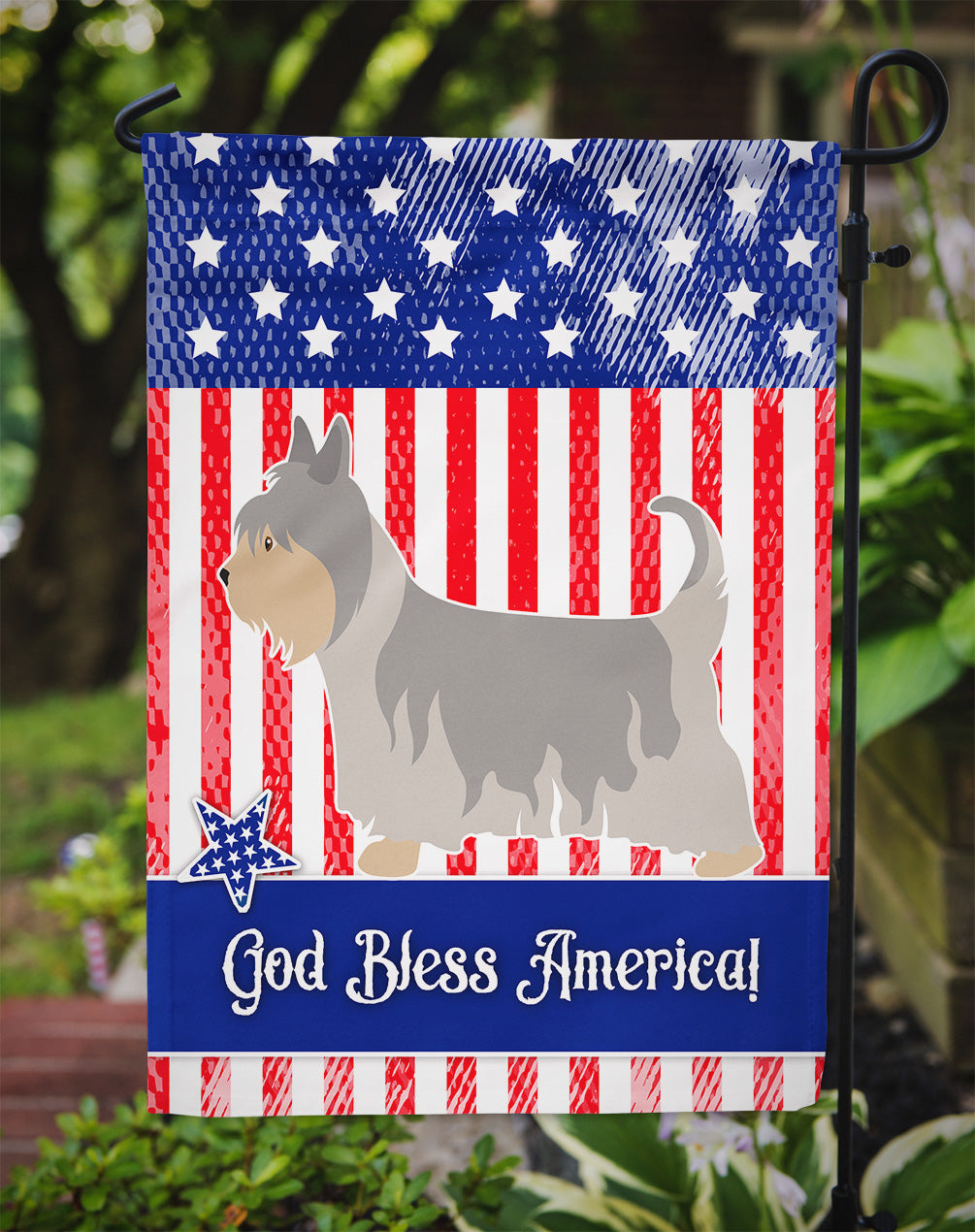 Australian Silky Terrier American Flag Garden Size BB8388GF  the-store.com.