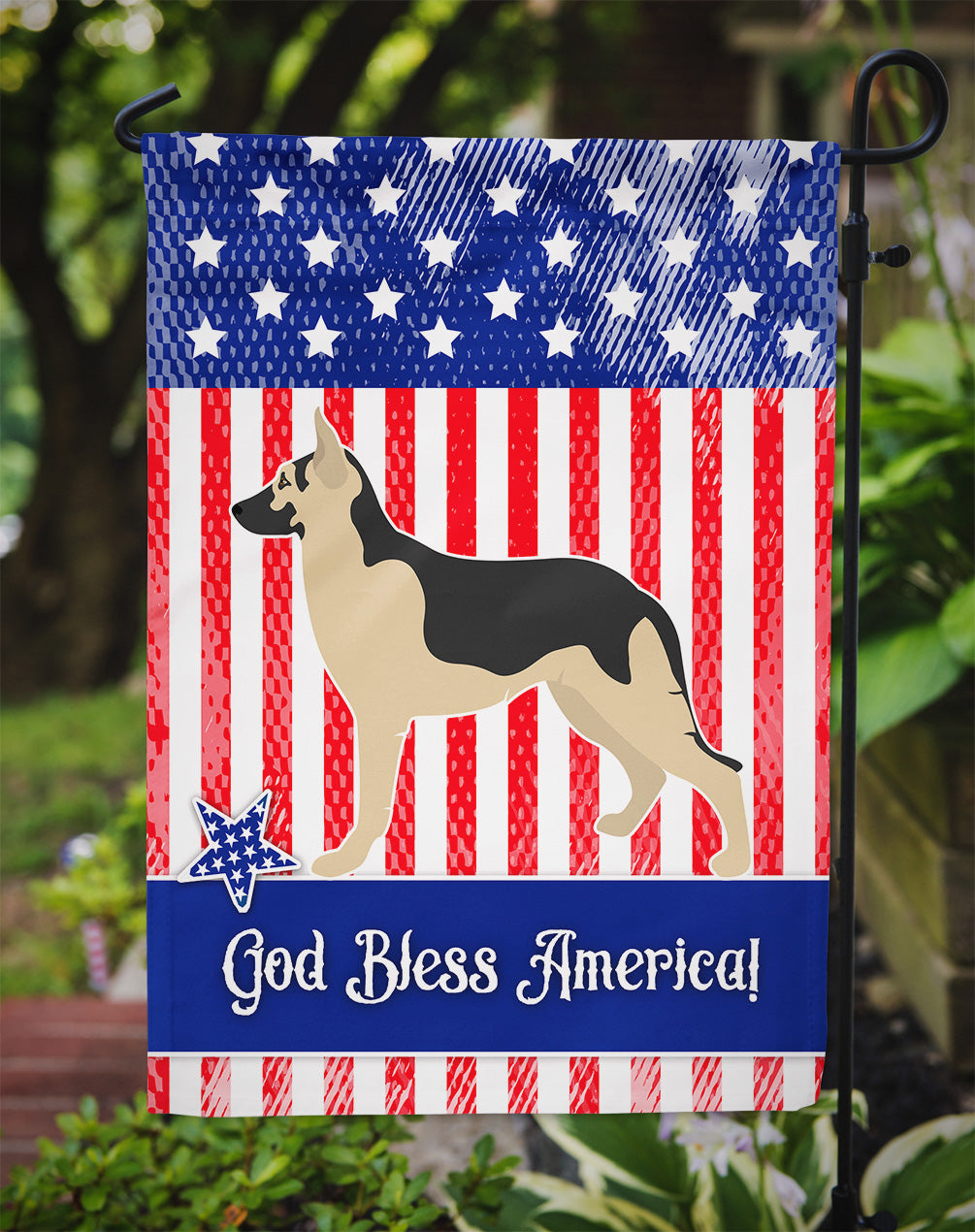 German Shepherd American Flag Garden Size  the-store.com.