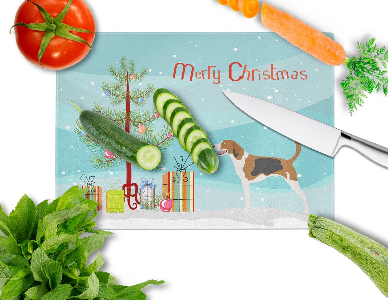 American Foxhound Christmas Glass Cutting Board Large BB8433LCB by Caroline's Treasures