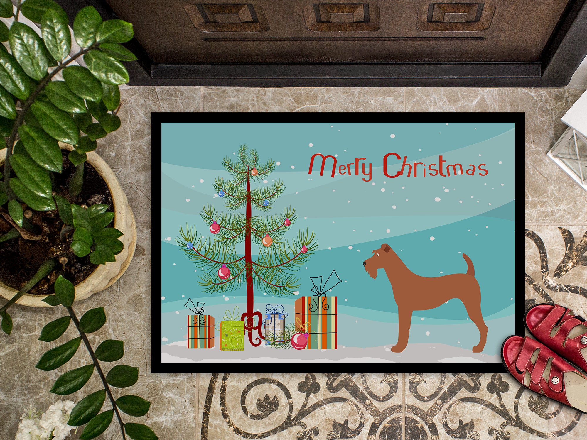 Irish Terrier Christmas Indoor or Outdoor Mat 18x27 BB8438MAT - the-store.com