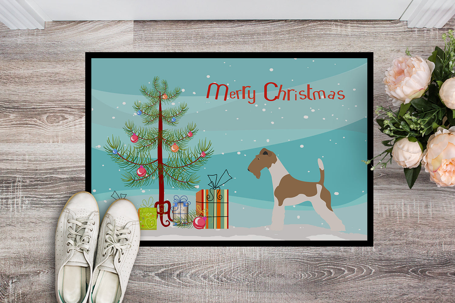 Wire Fox Terrier Christmas Indoor or Outdoor Mat 18x27 BB8446MAT - the-store.com