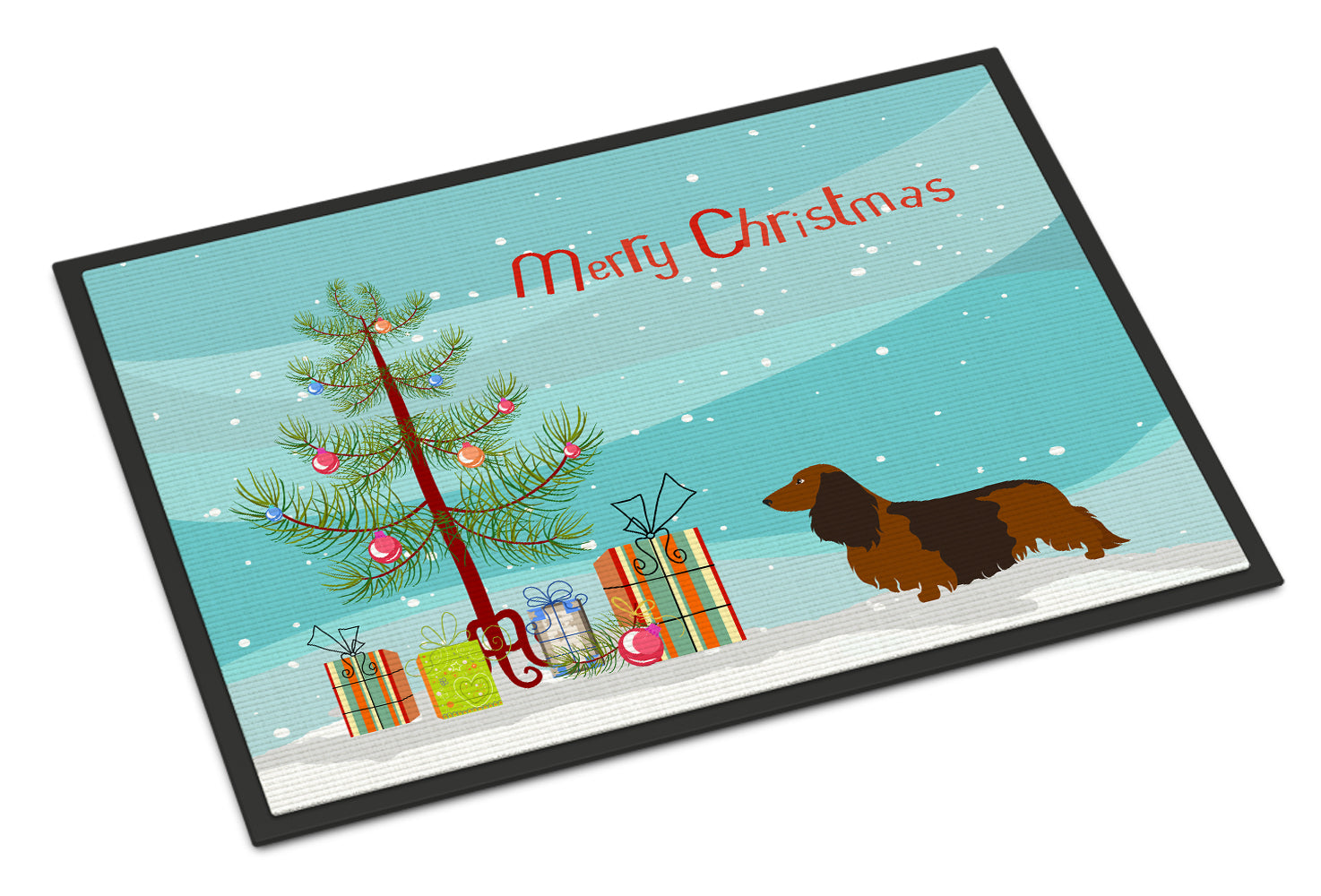 Longhaired Dachshund Christmas Indoor or Outdoor Mat 18x27 BB8449MAT - the-store.com