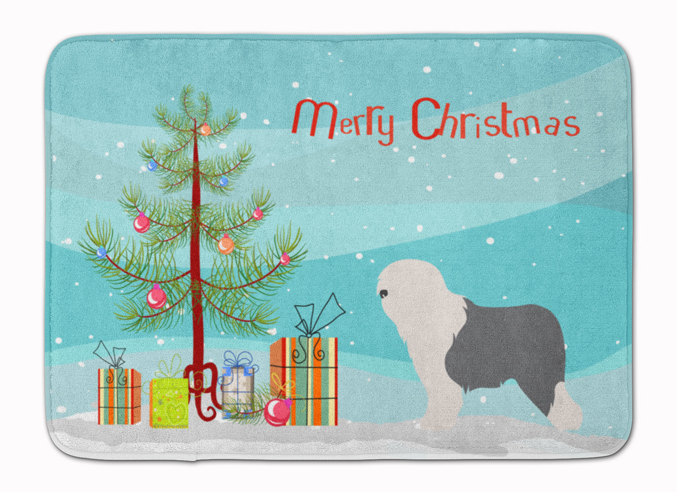 Old English Sheepdog Bobtail Christmas Machine Washable Memory Foam Mat BB8456RUG - the-store.com