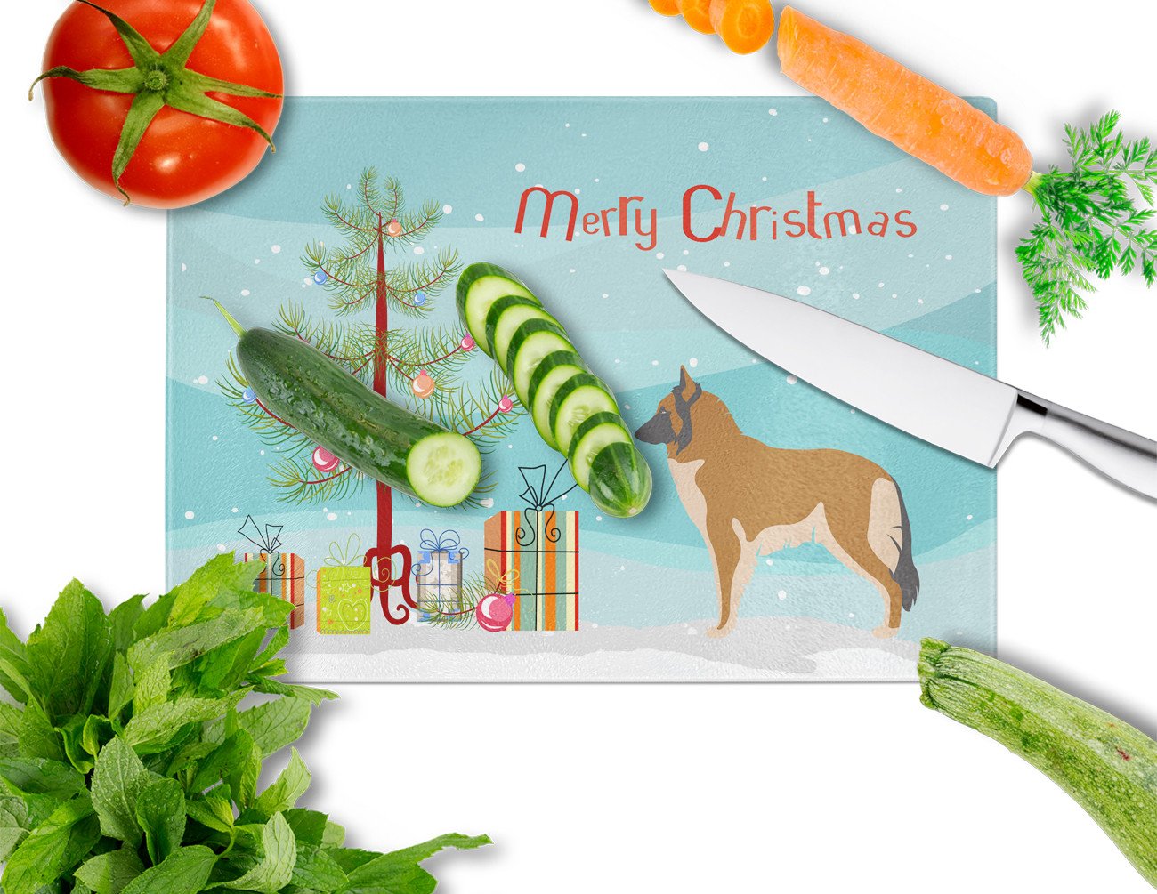 Belgian Tervuren Christmas Glass Cutting Board Large BB8465LCB by Caroline's Treasures