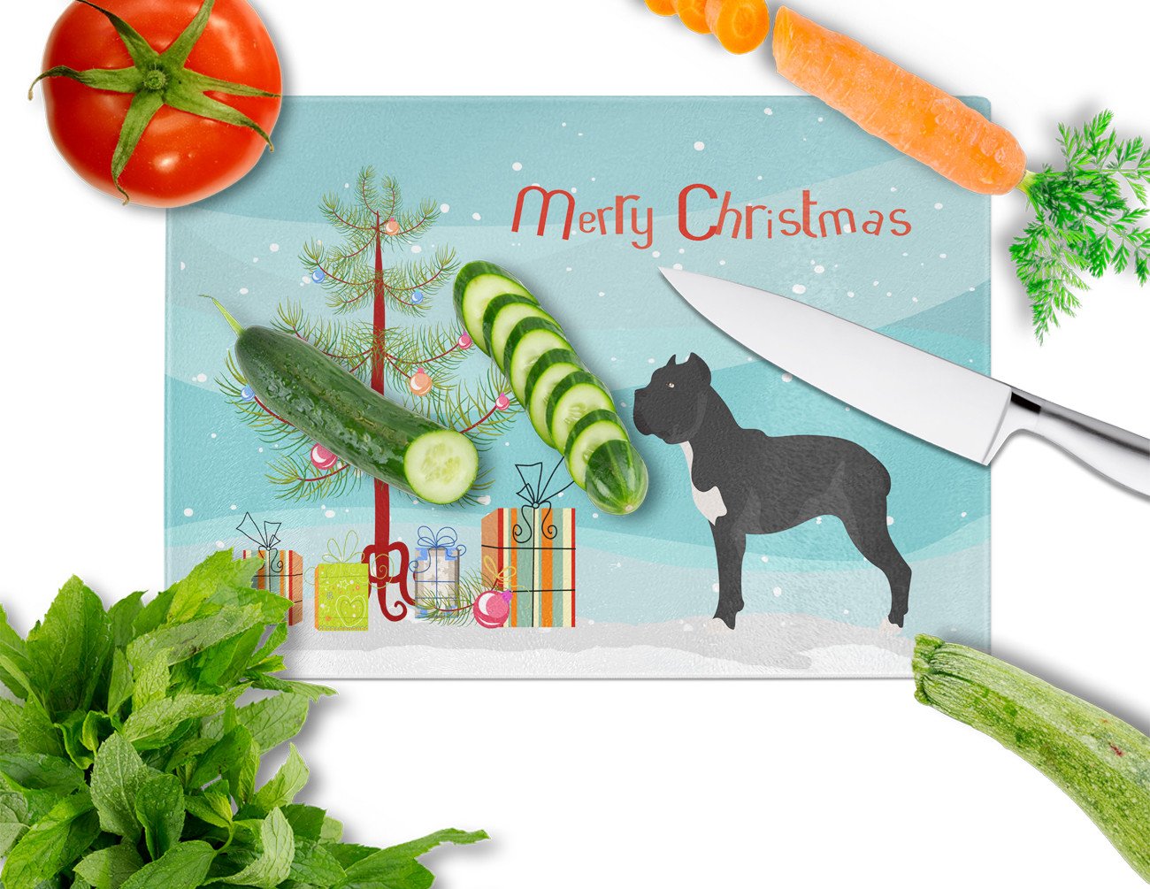 Cane Corso Christmas Glass Cutting Board Large BB8507LCB by Caroline's Treasures