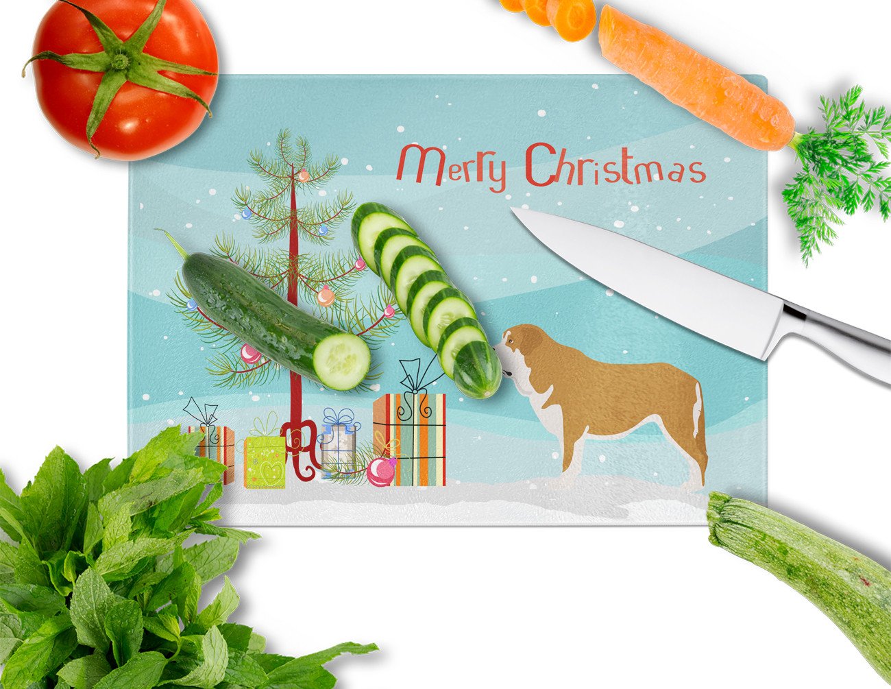 Mastin Epanol Spanish Mastiff Christmas Glass Cutting Board Large BB8511LCB by Caroline's Treasures