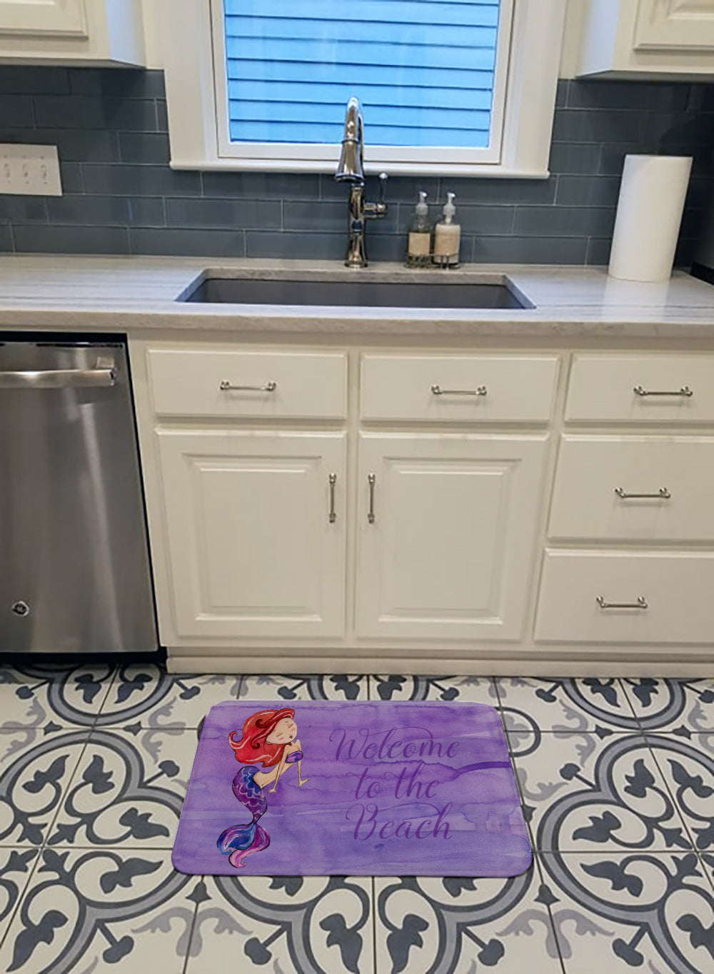 Mermaid Welcome Purple Machine Washable Memory Foam Mat BB8514RUG - the-store.com